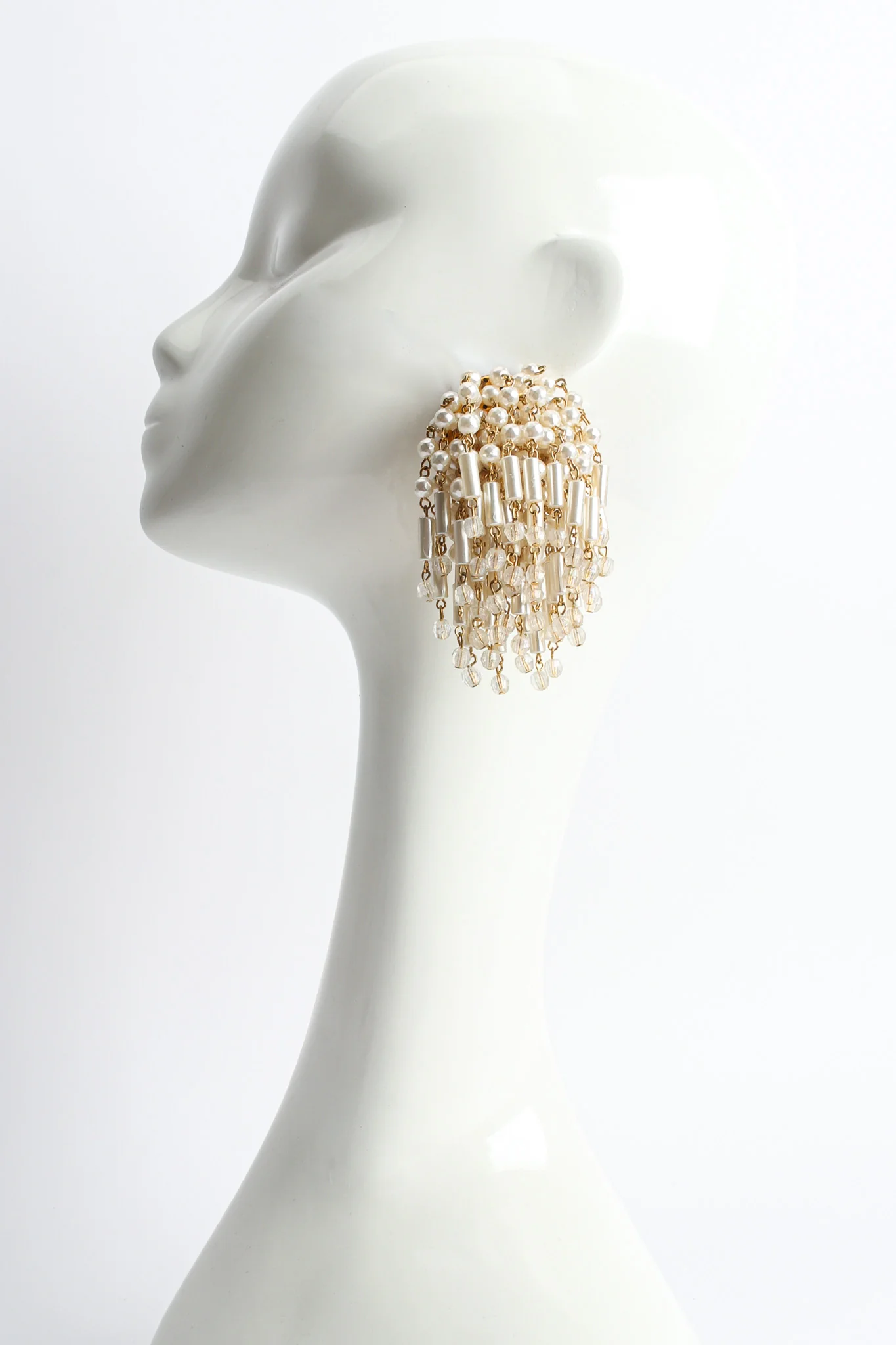 Pearl & Bead Cluster Waterfall Earrings - Image 2