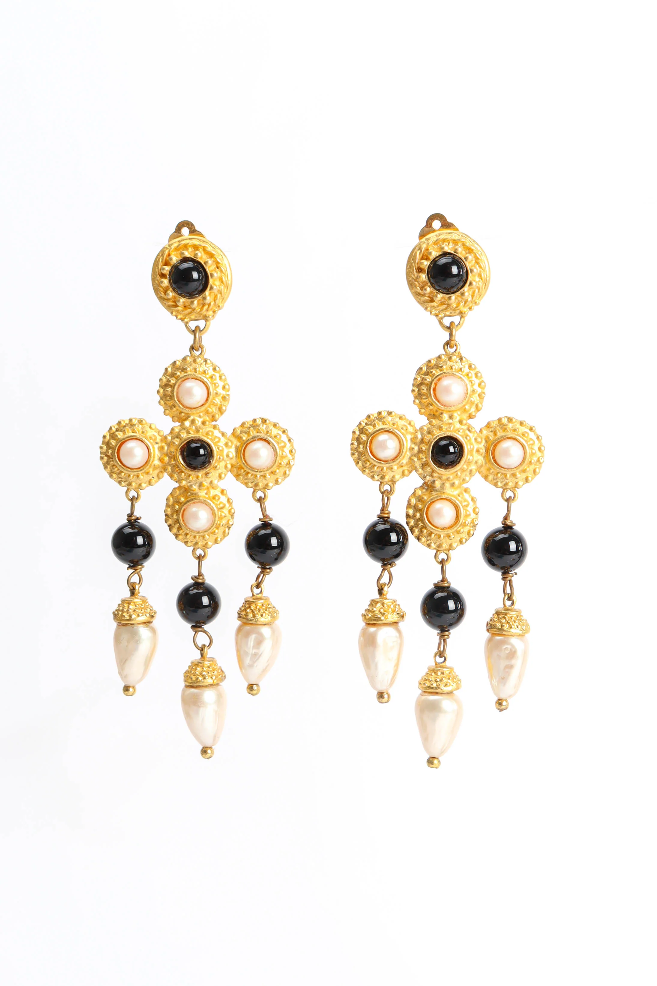 Pearl Bead Cross Earrings