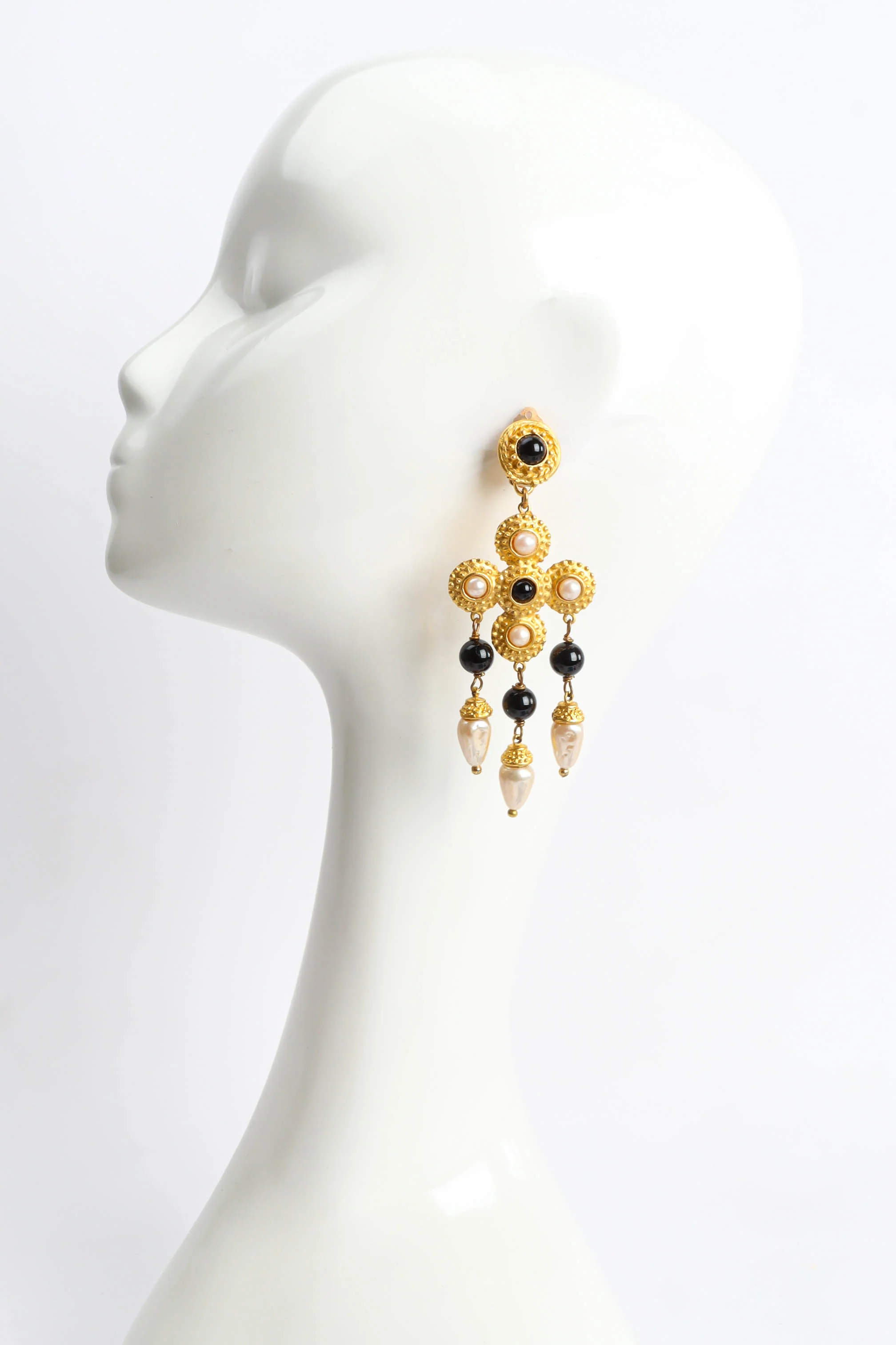 Pearl Bead Cross Earrings - Image 2