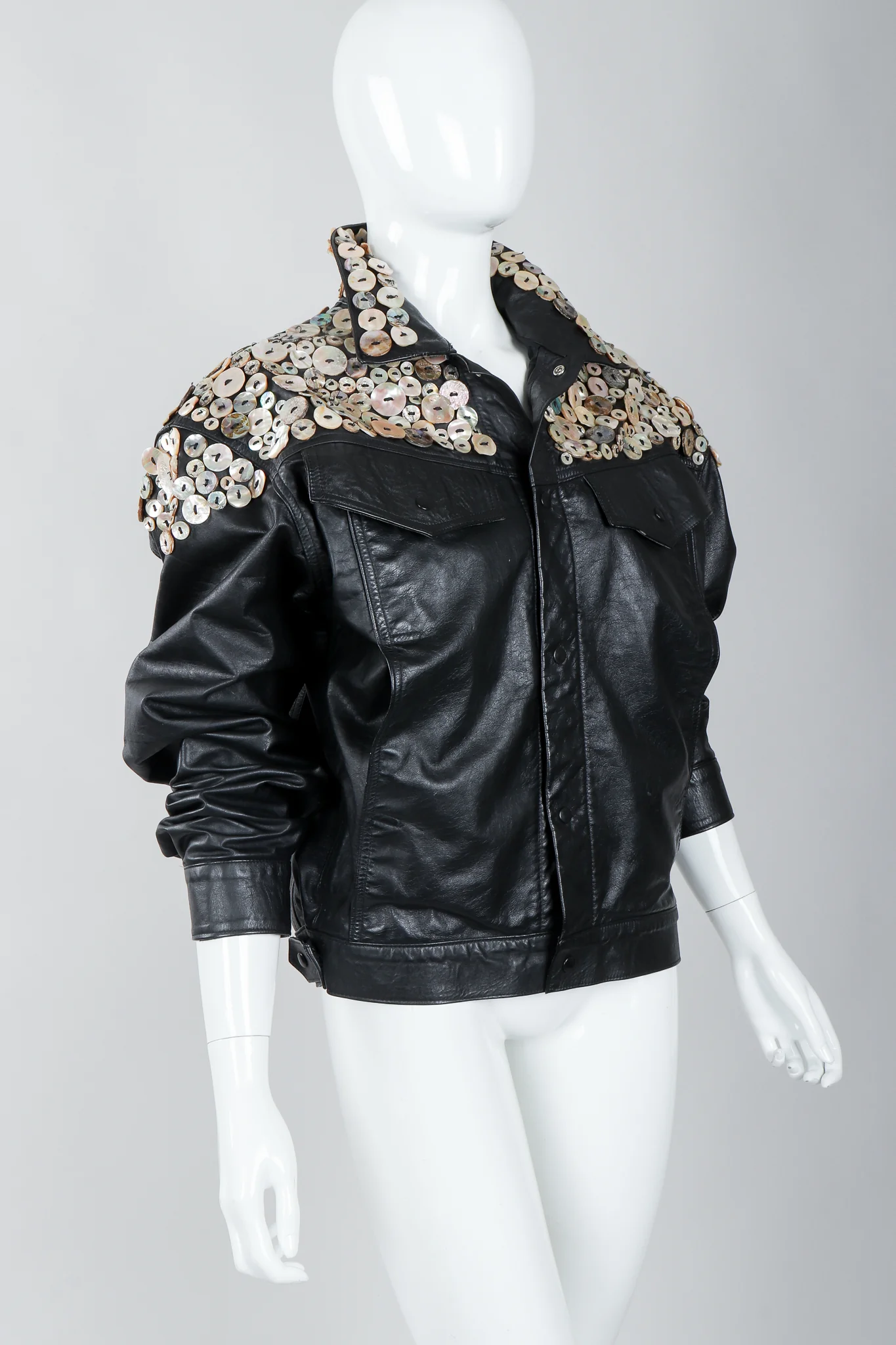 Pearl Button Leather Jacket & Belt - Image 3