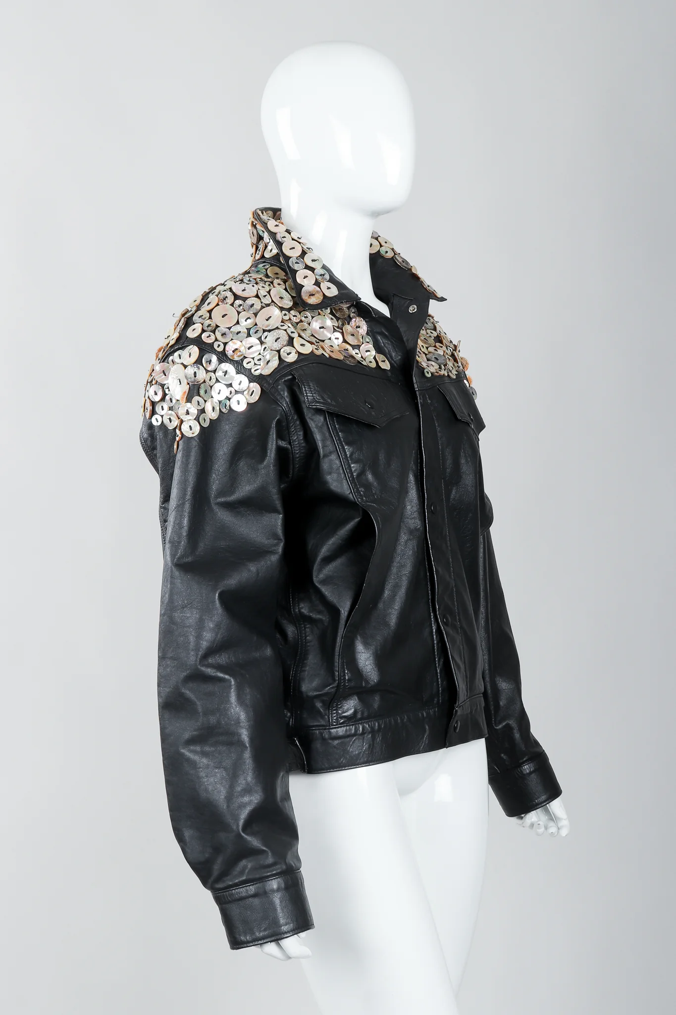 Pearl Button Leather Jacket & Belt - Image 4