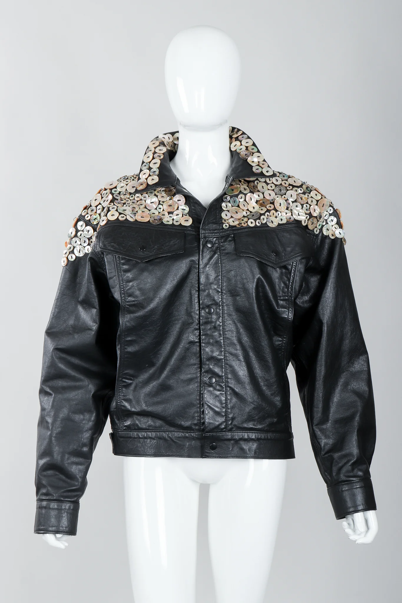 Pearl Button Leather Jacket & Belt - Image 5