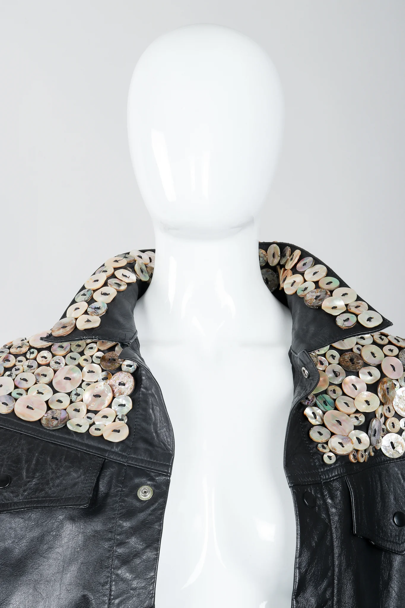 Pearl Button Leather Jacket & Belt - Image 7