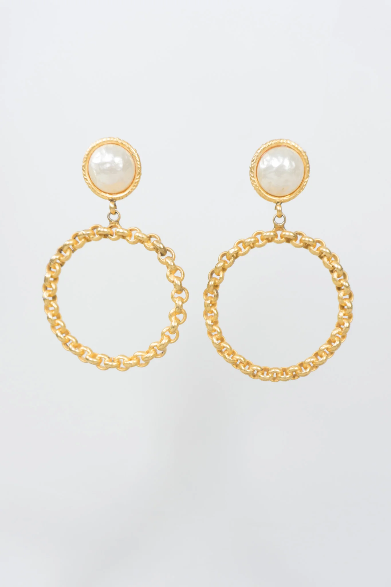 Pearl Chain Hoop Earrings - Image 6