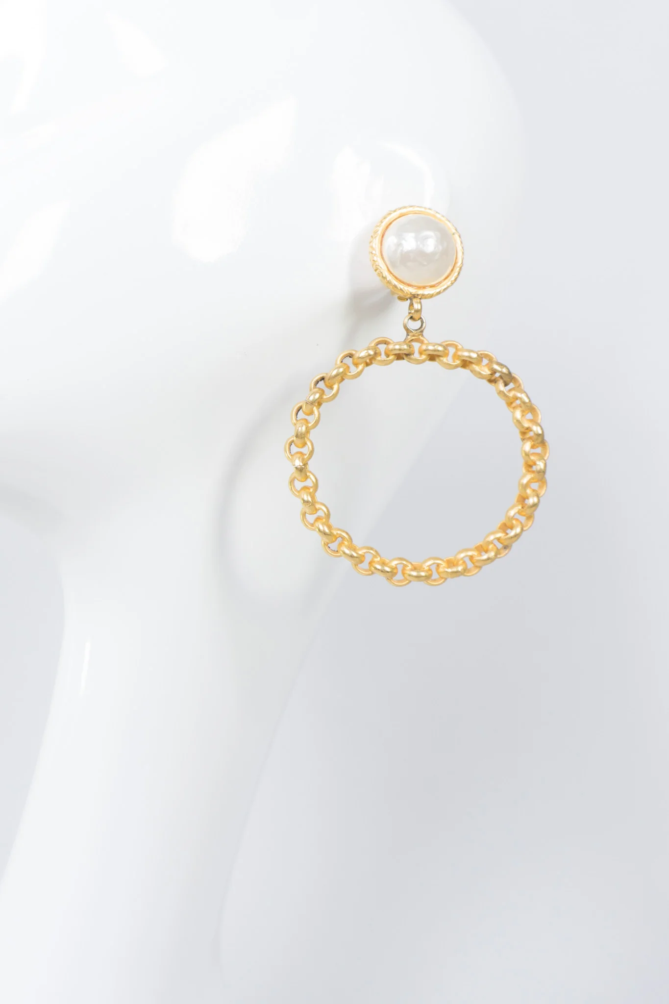 Pearl Chain Hoop Earrings - Image 9