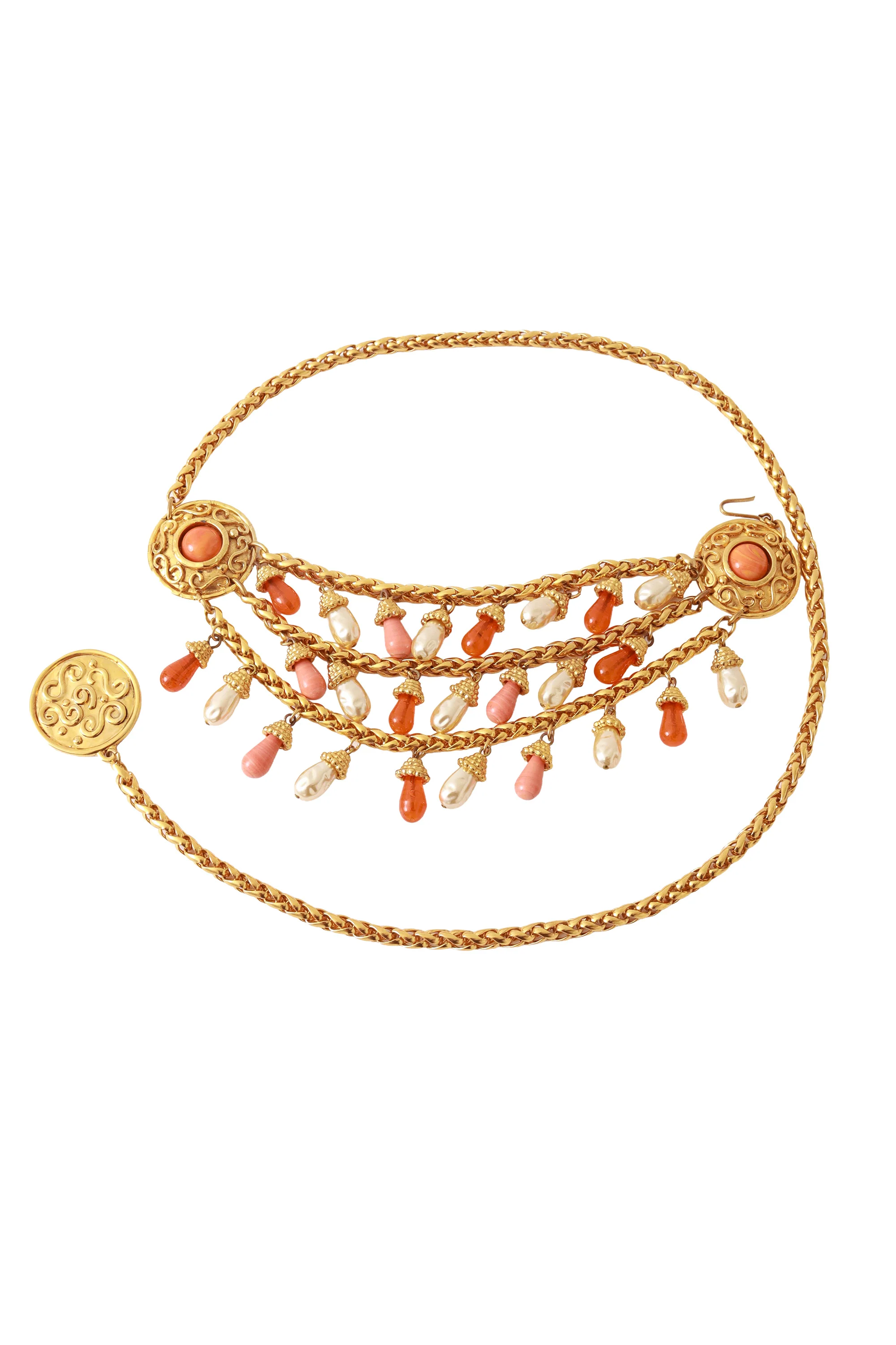 Pearl & Coral Drop Chain Belt