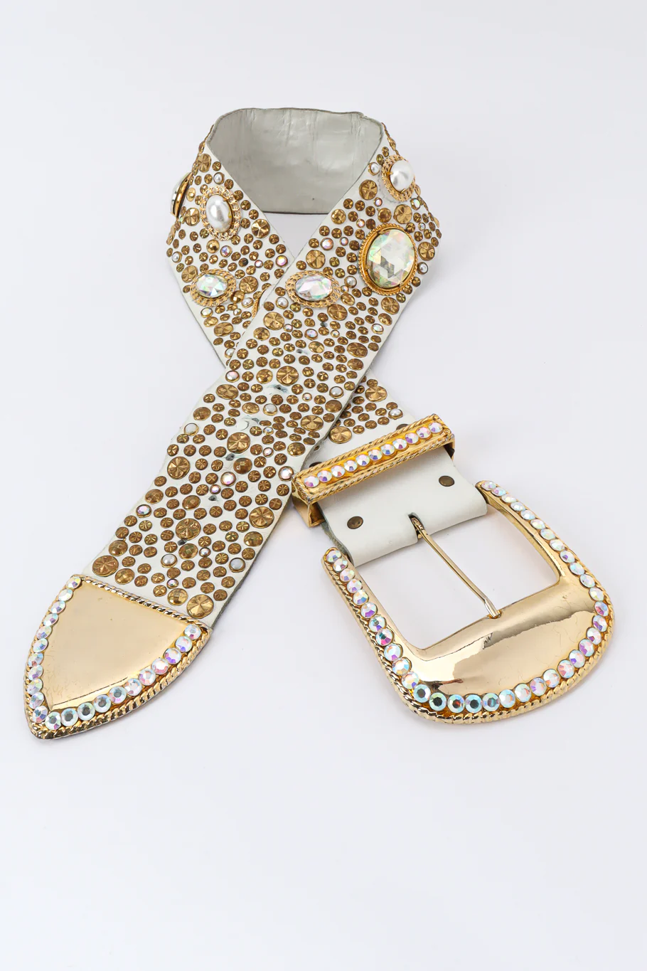 Pearl Crystal Studded Leather Belt