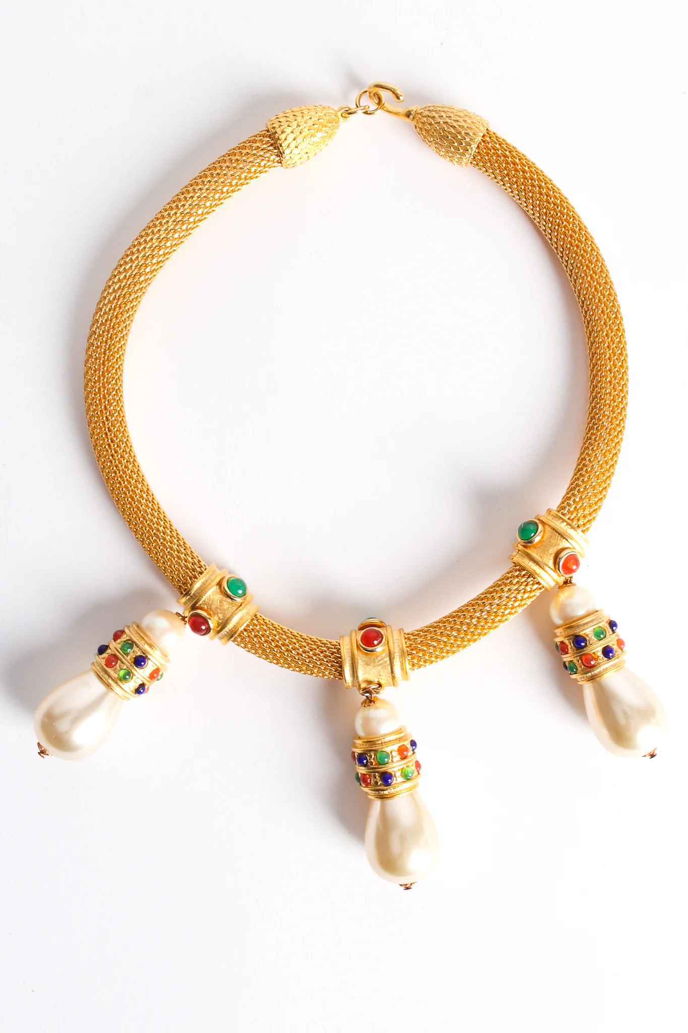 Pearl Drop Mesh Collar Necklace