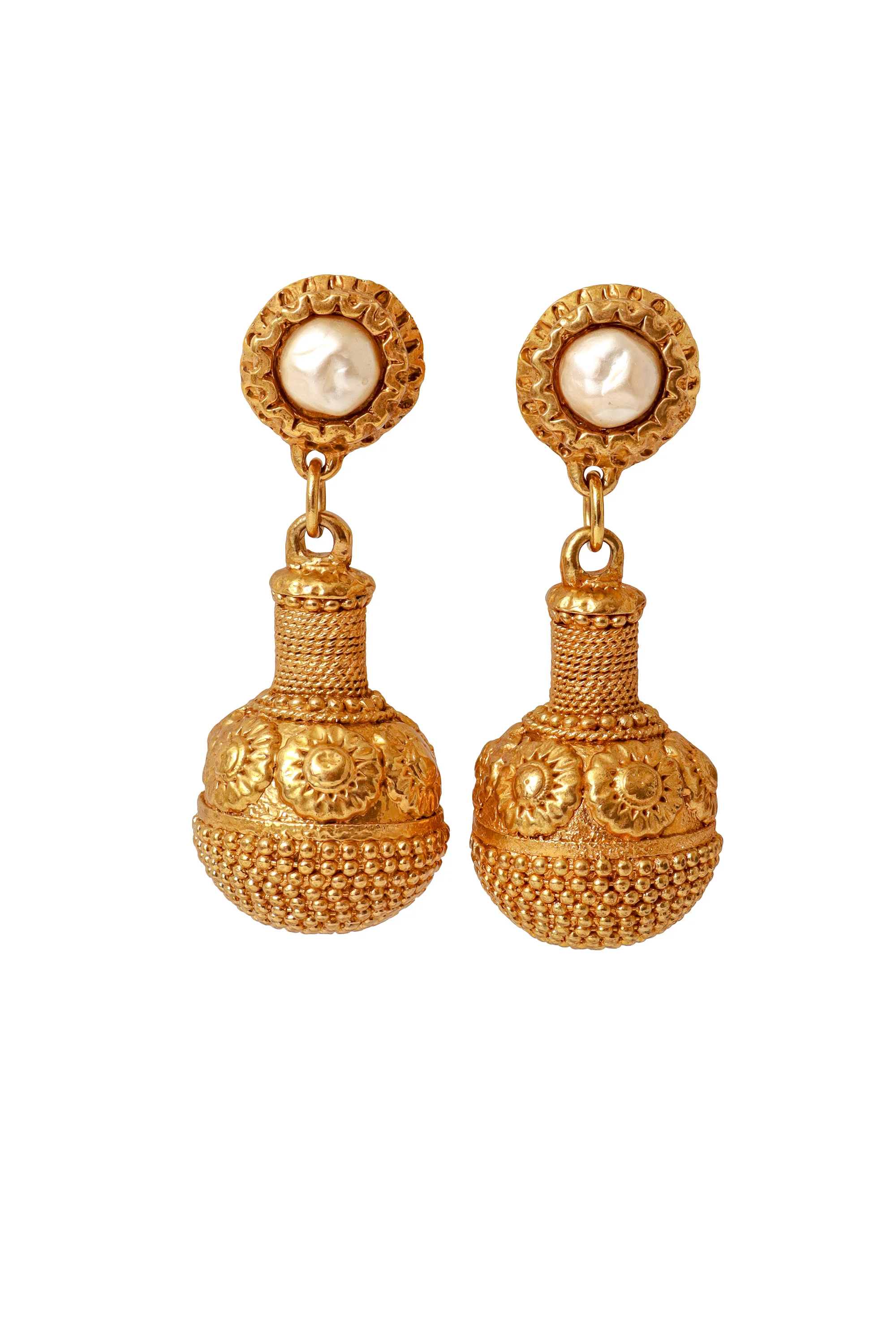 Pearl Floral Wrapped Ball Drop Earrings