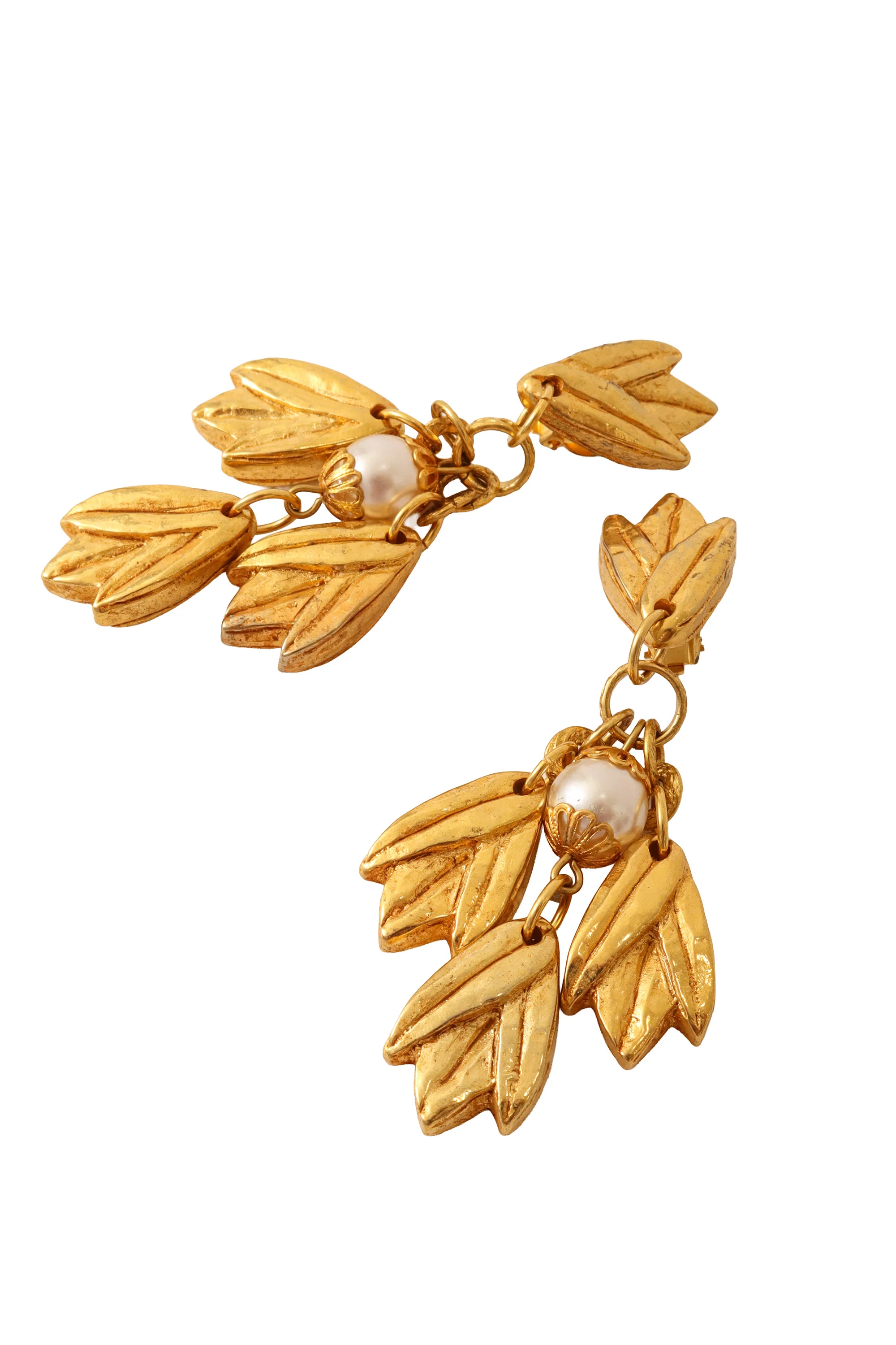 Pearl Leaf Cluster Drop Earrings - Image 3