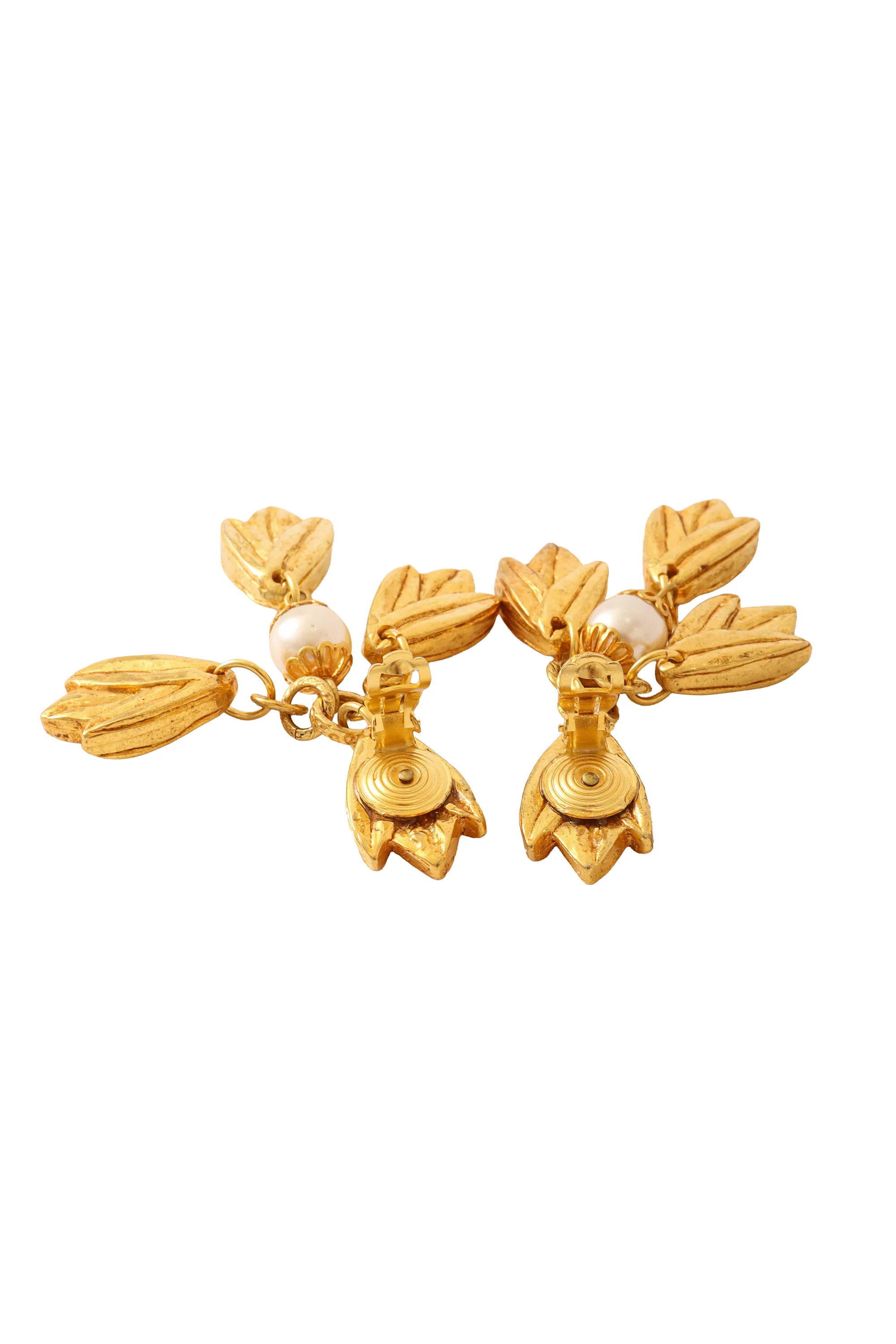 Pearl Leaf Cluster Drop Earrings - Image 4