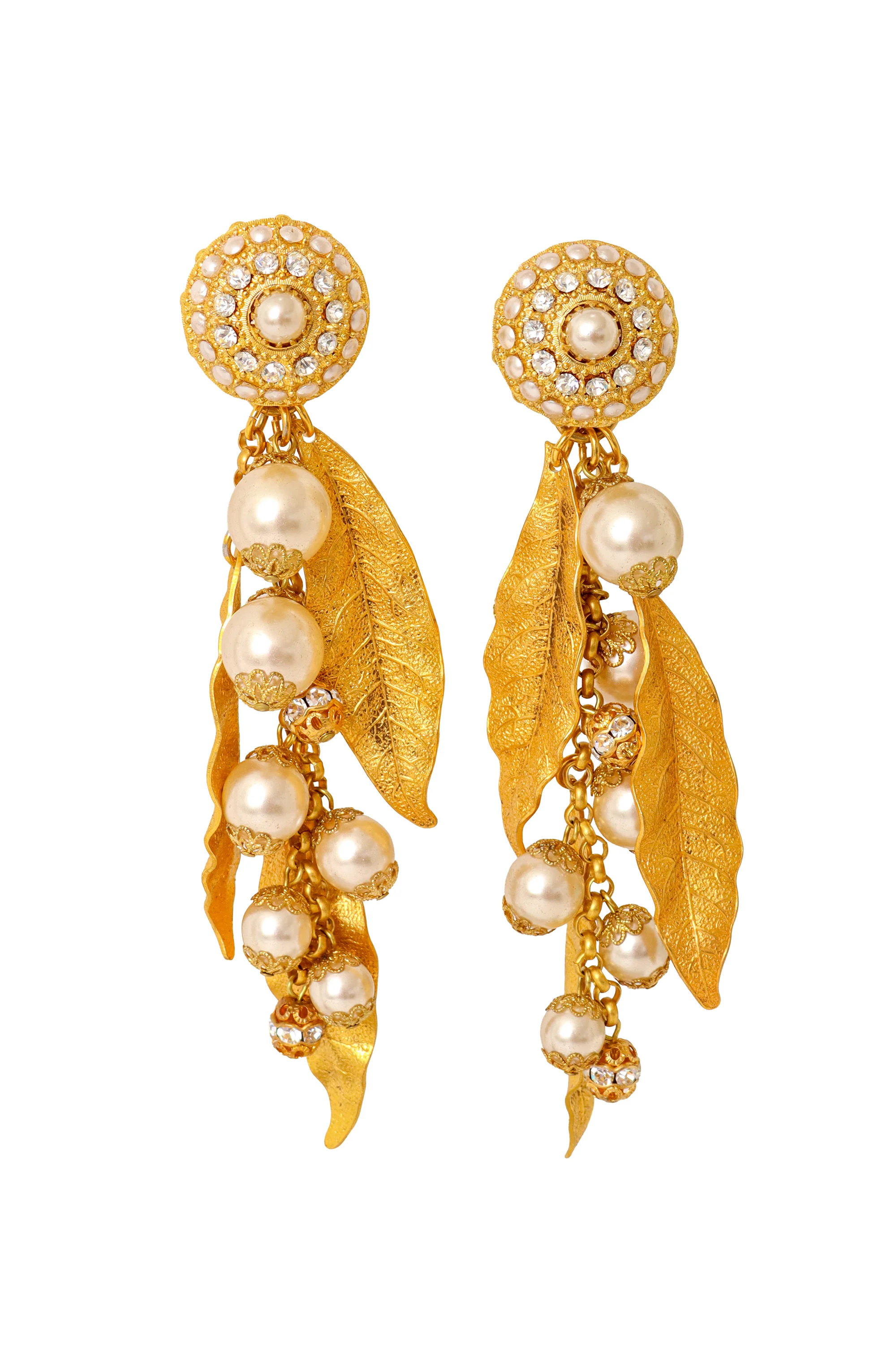 Pearl Leaf Crystal Earrings