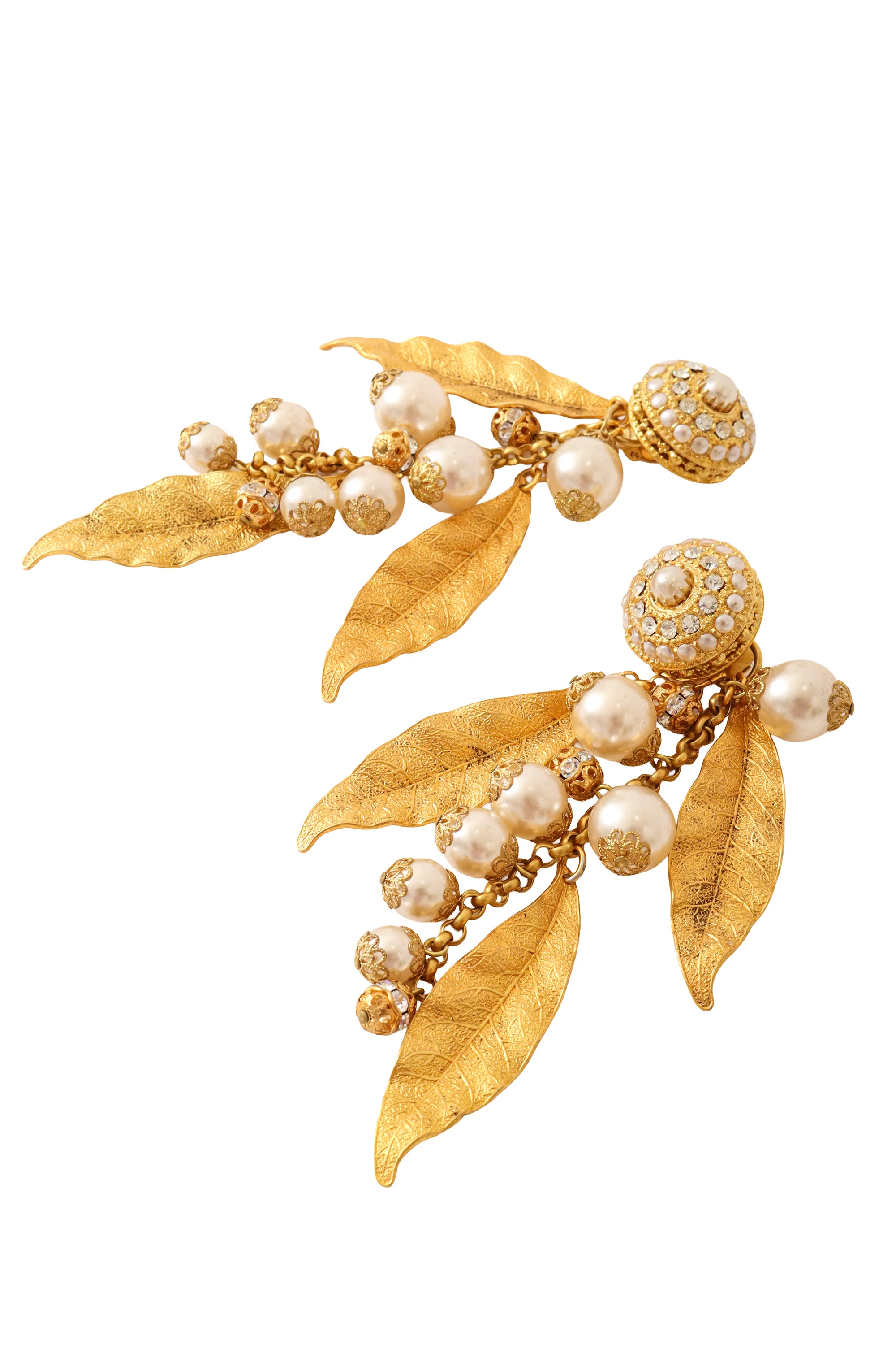 Pearl Leaf Crystal Earrings - Image 3