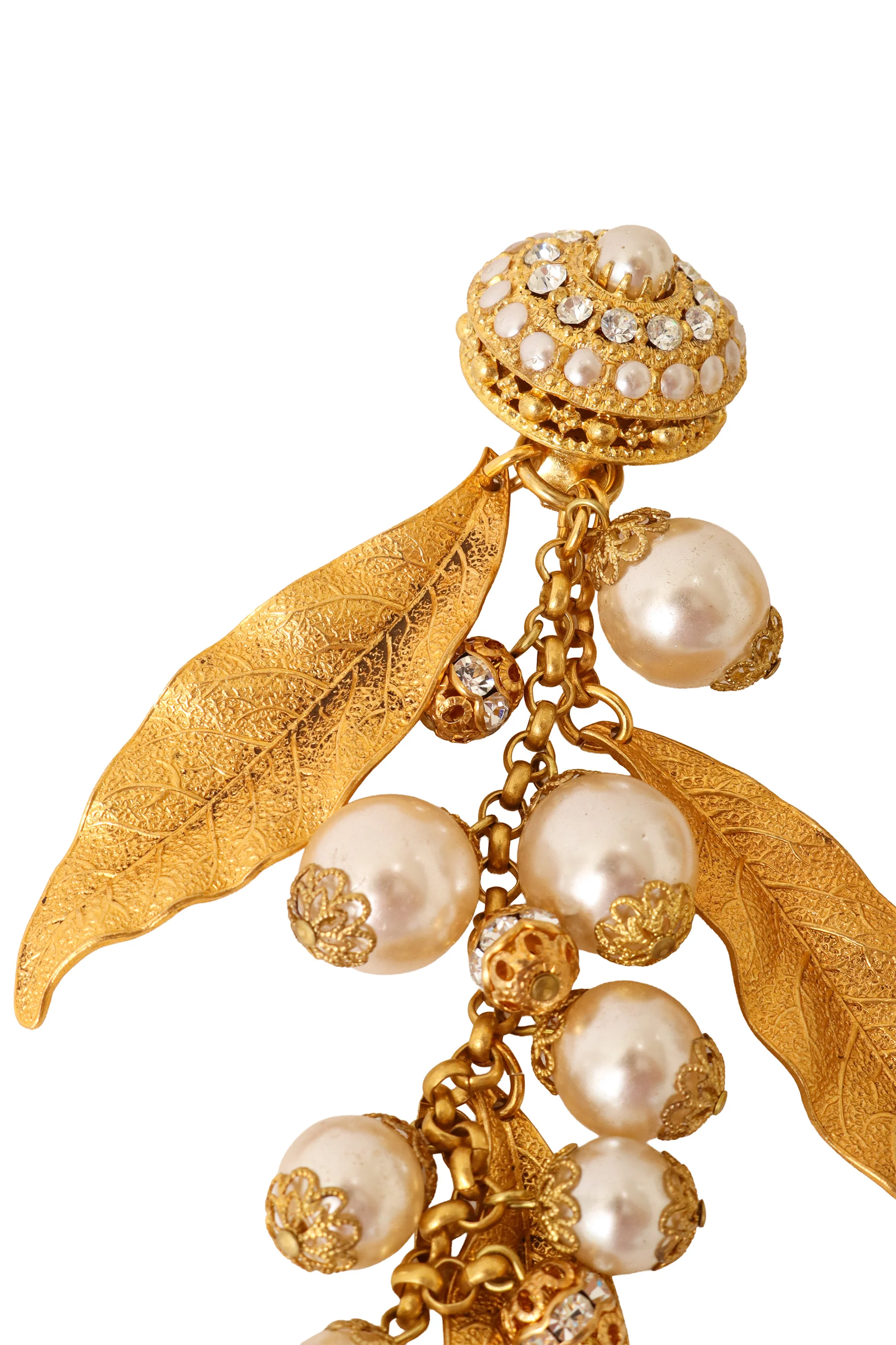 Pearl Leaf Crystal Earrings - Image 4