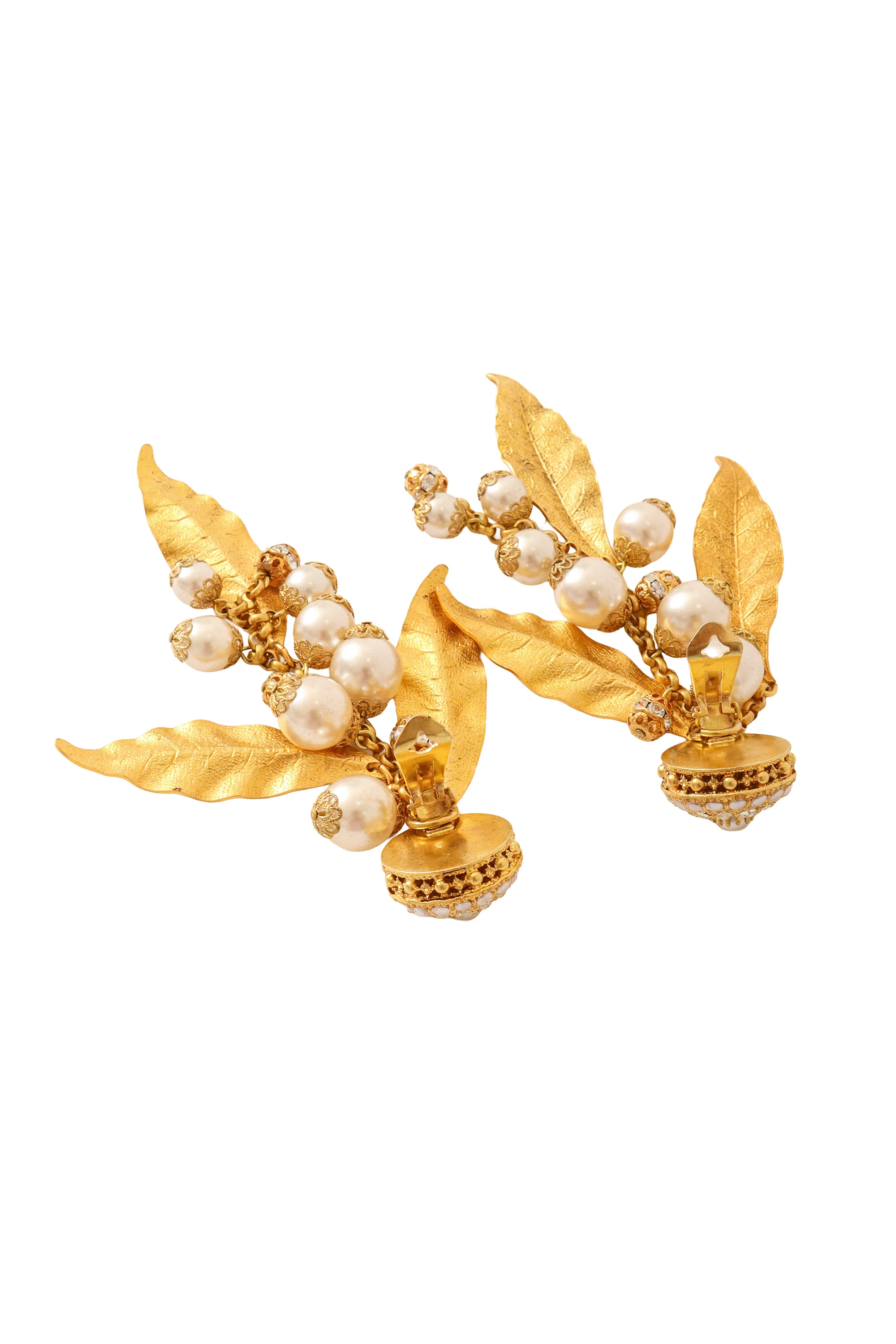 Pearl Leaf Crystal Earrings - Image 5