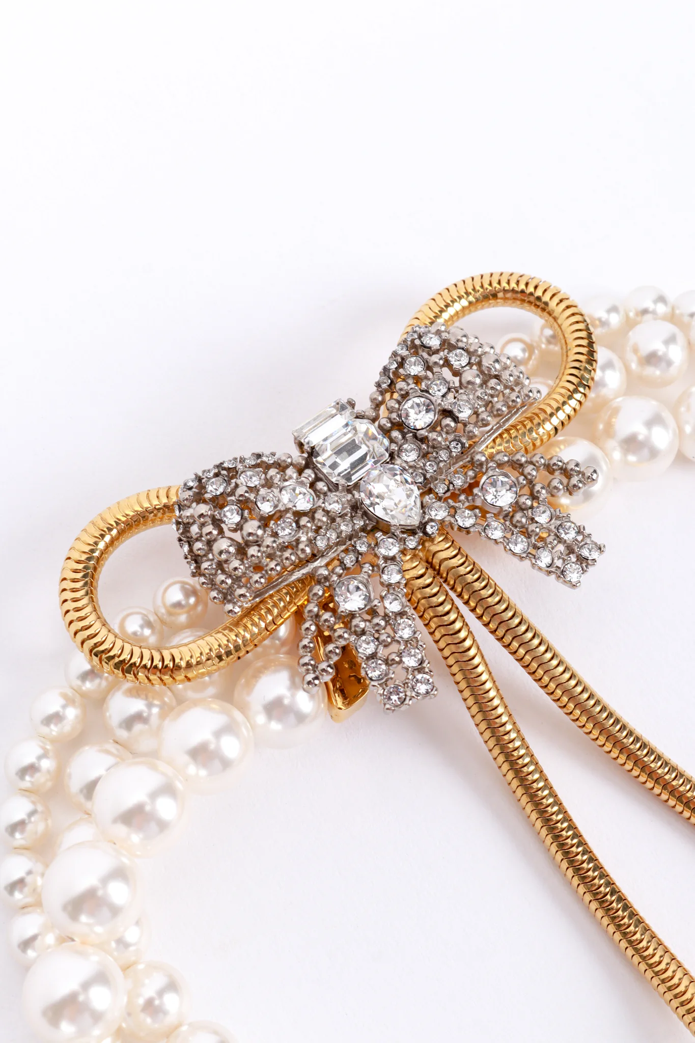 2012 C Pearl Rhinestone Bow Drop Choker Necklace - Image 4