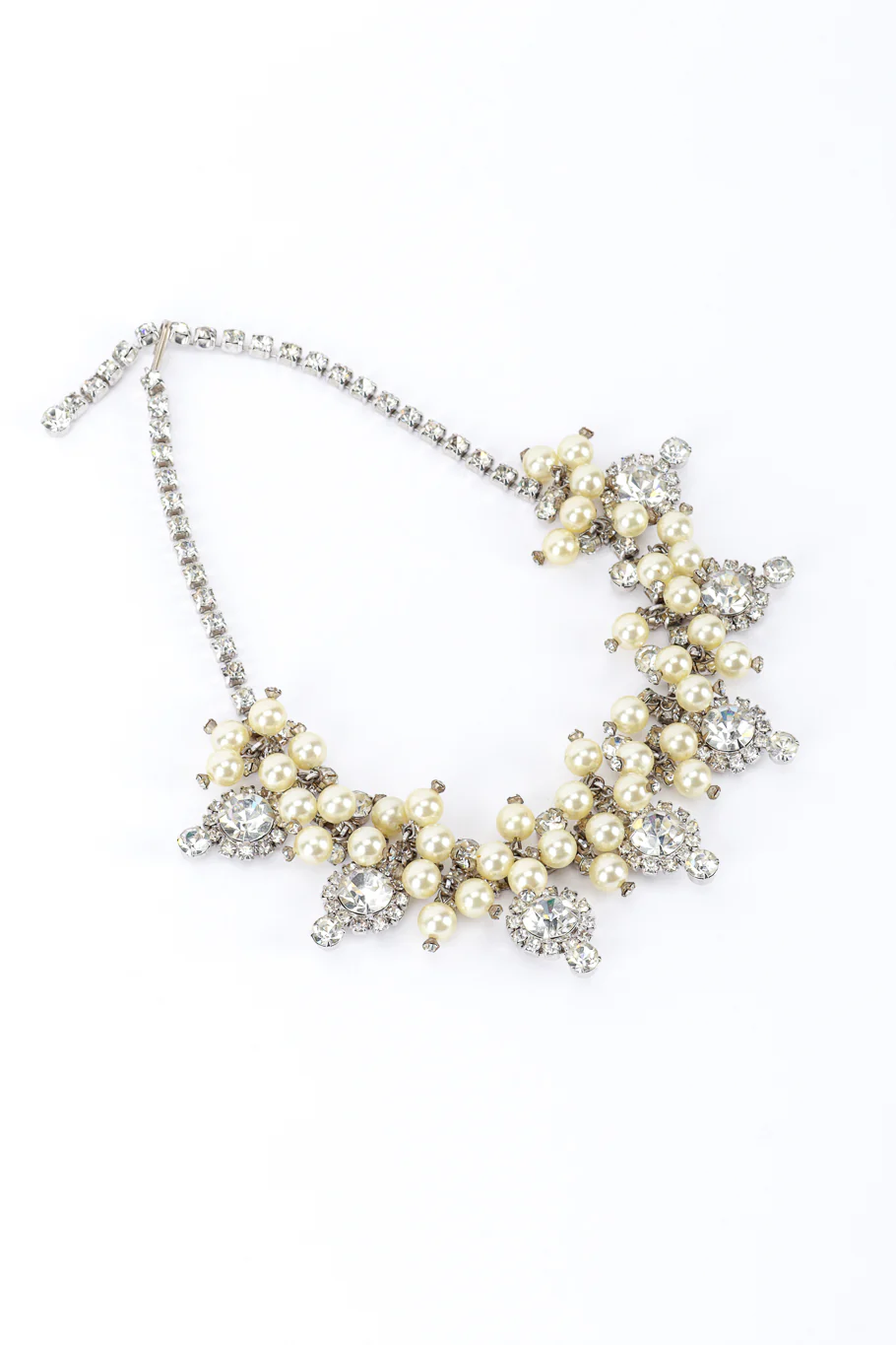Pearl & Rhinestone Cluster Collar Necklace