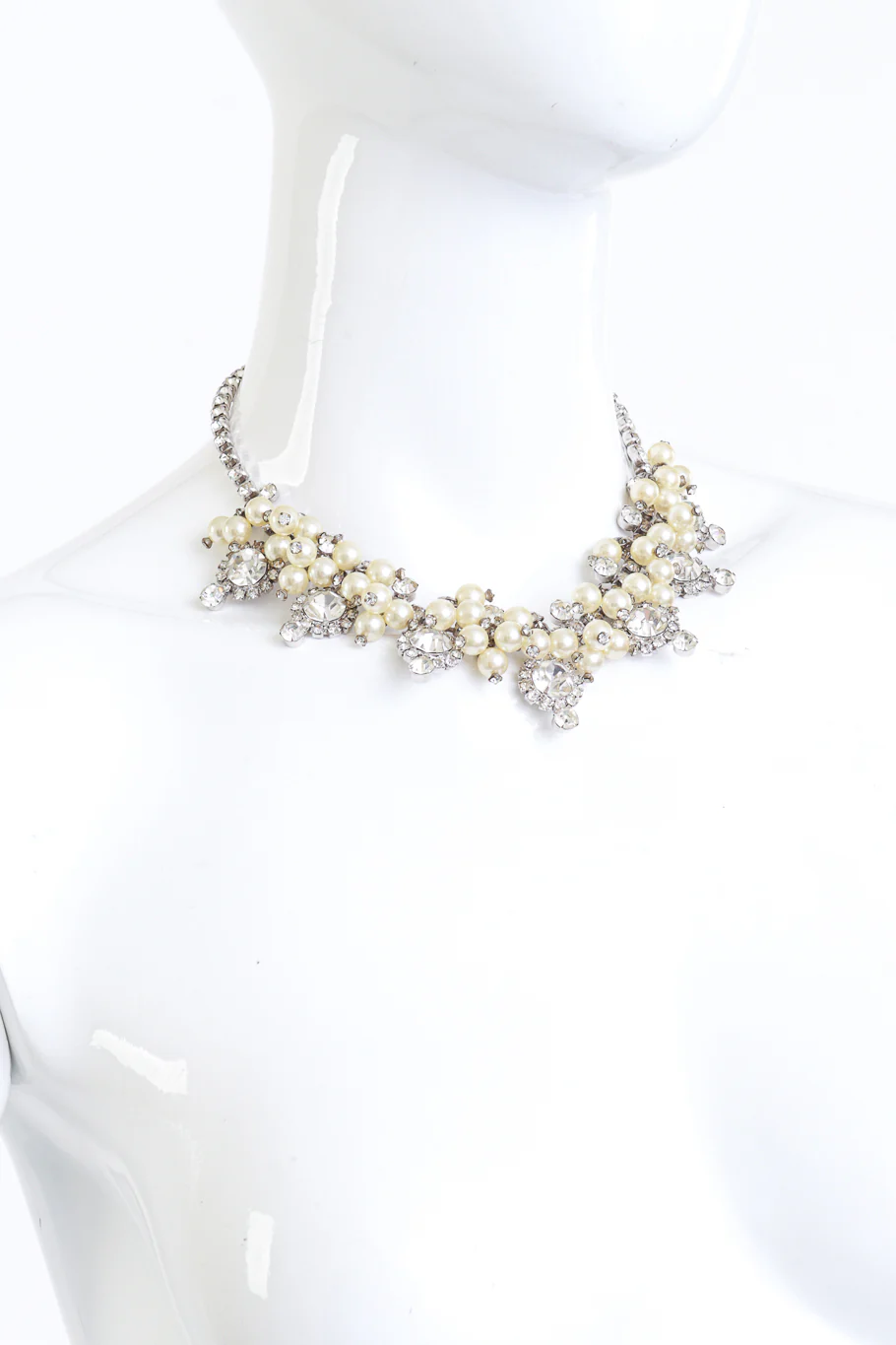 Pearl & Rhinestone Cluster Collar Necklace - Image 2