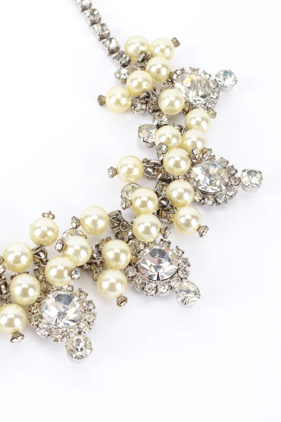Pearl & Rhinestone Cluster Collar Necklace - Image 3