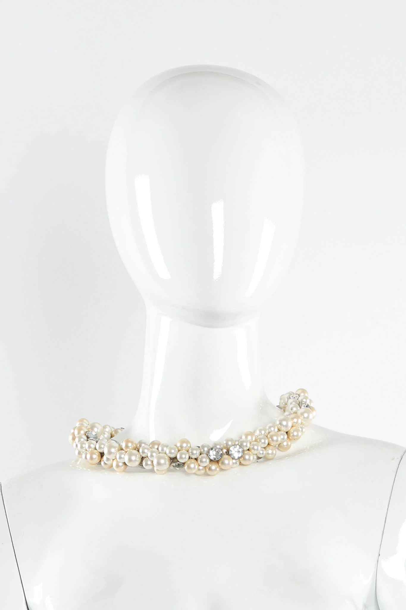 Pearl & Rhinestone Cluster Necklace - Image 2
