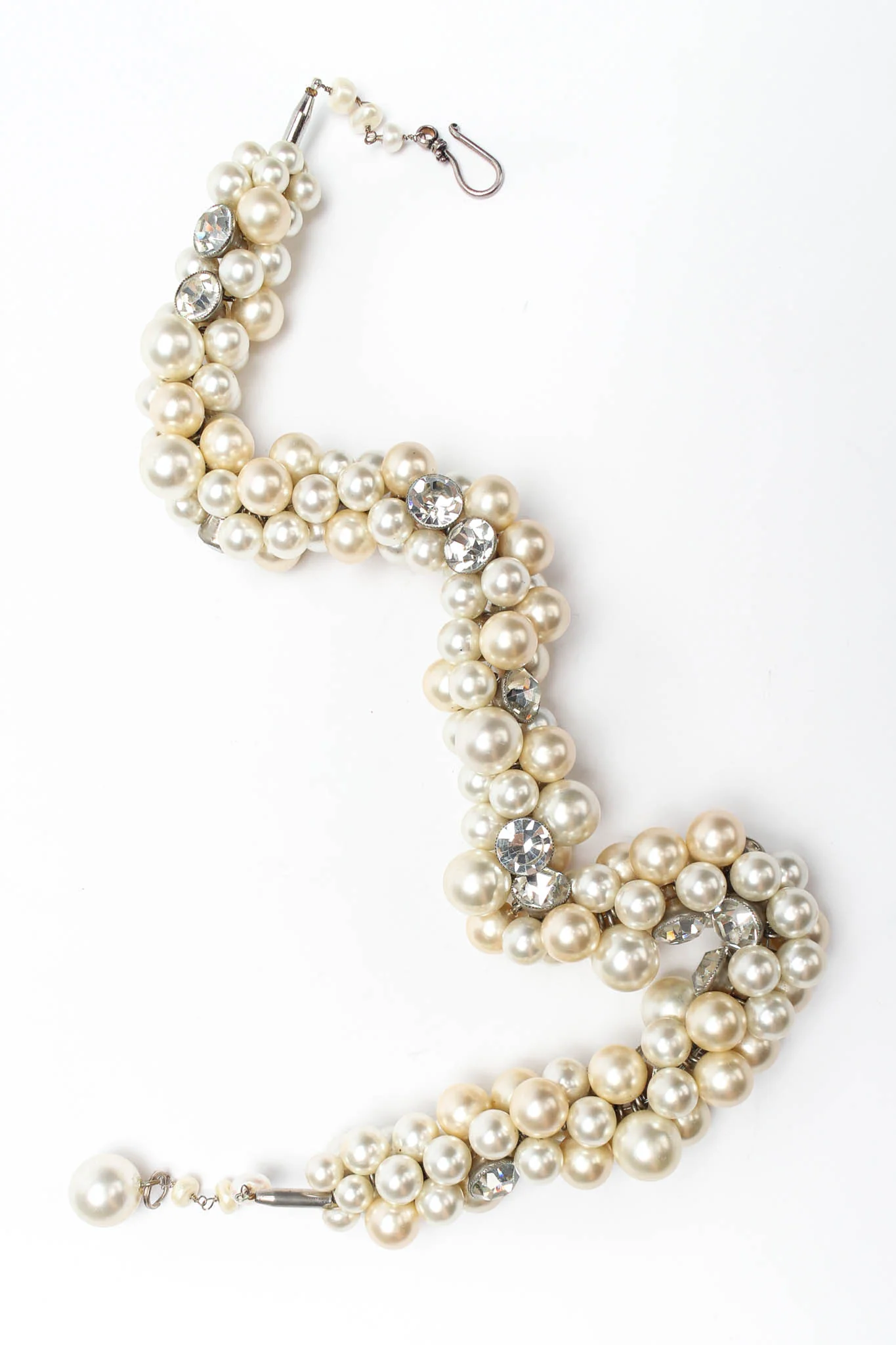 Pearl & Rhinestone Cluster Necklace - Image 3