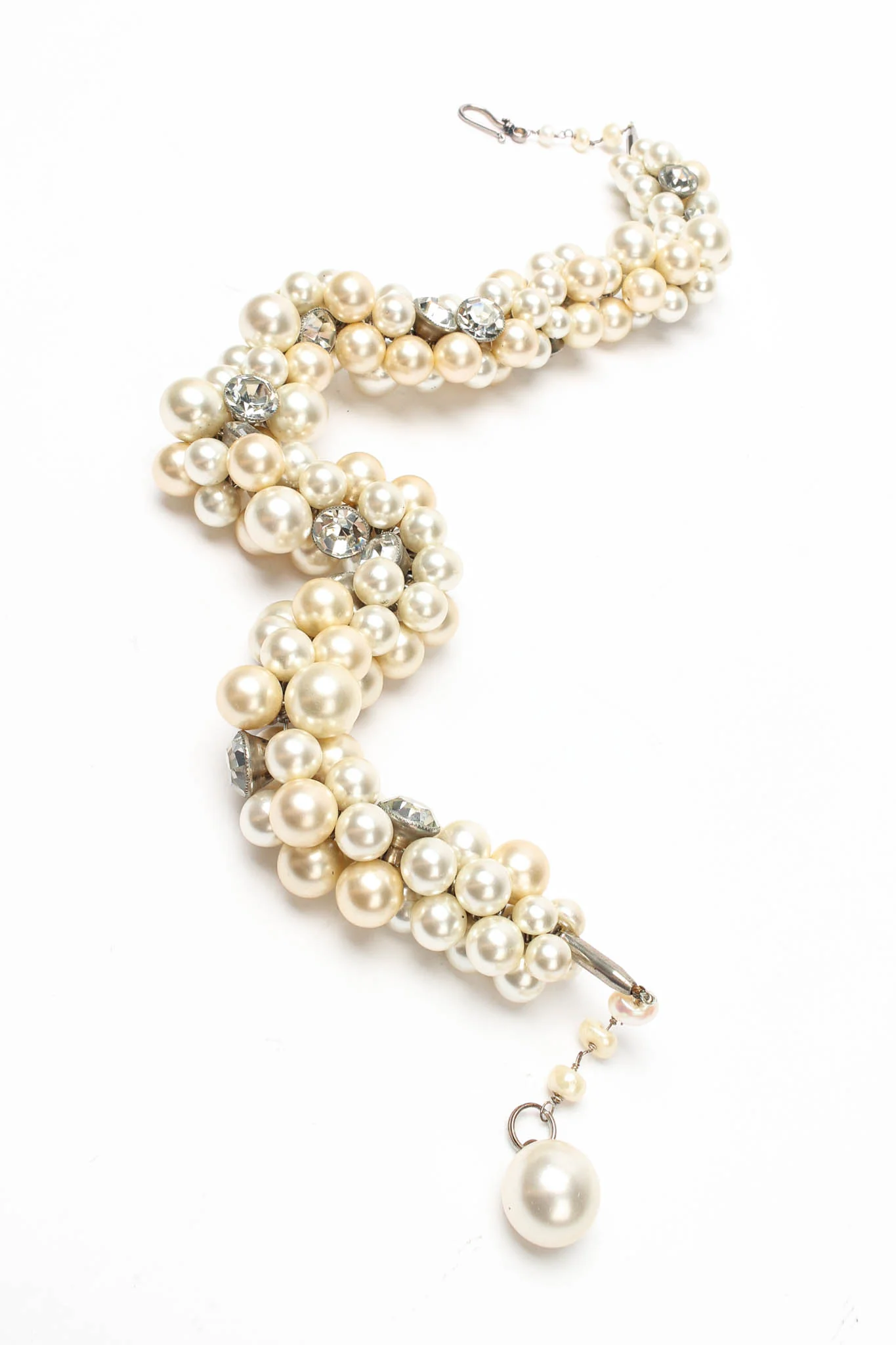 Pearl & Rhinestone Cluster Necklace - Image 4