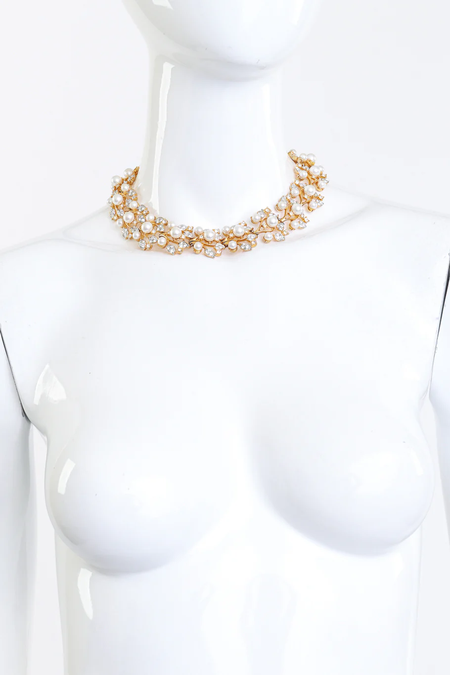 Pearl Rhinestone Floral Collar Necklace - Image 2