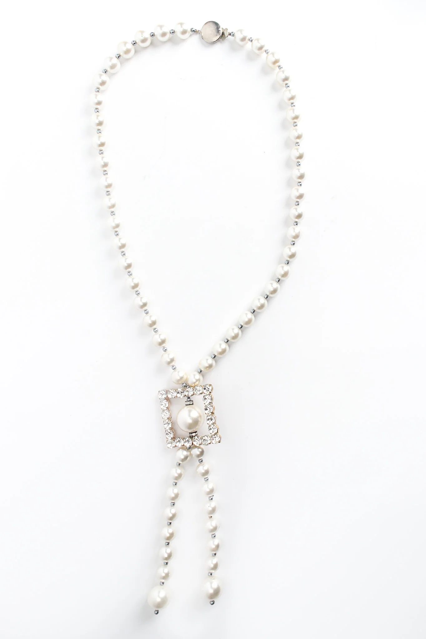 Pearl & Rhinestone Lariat Necklace - Image 3