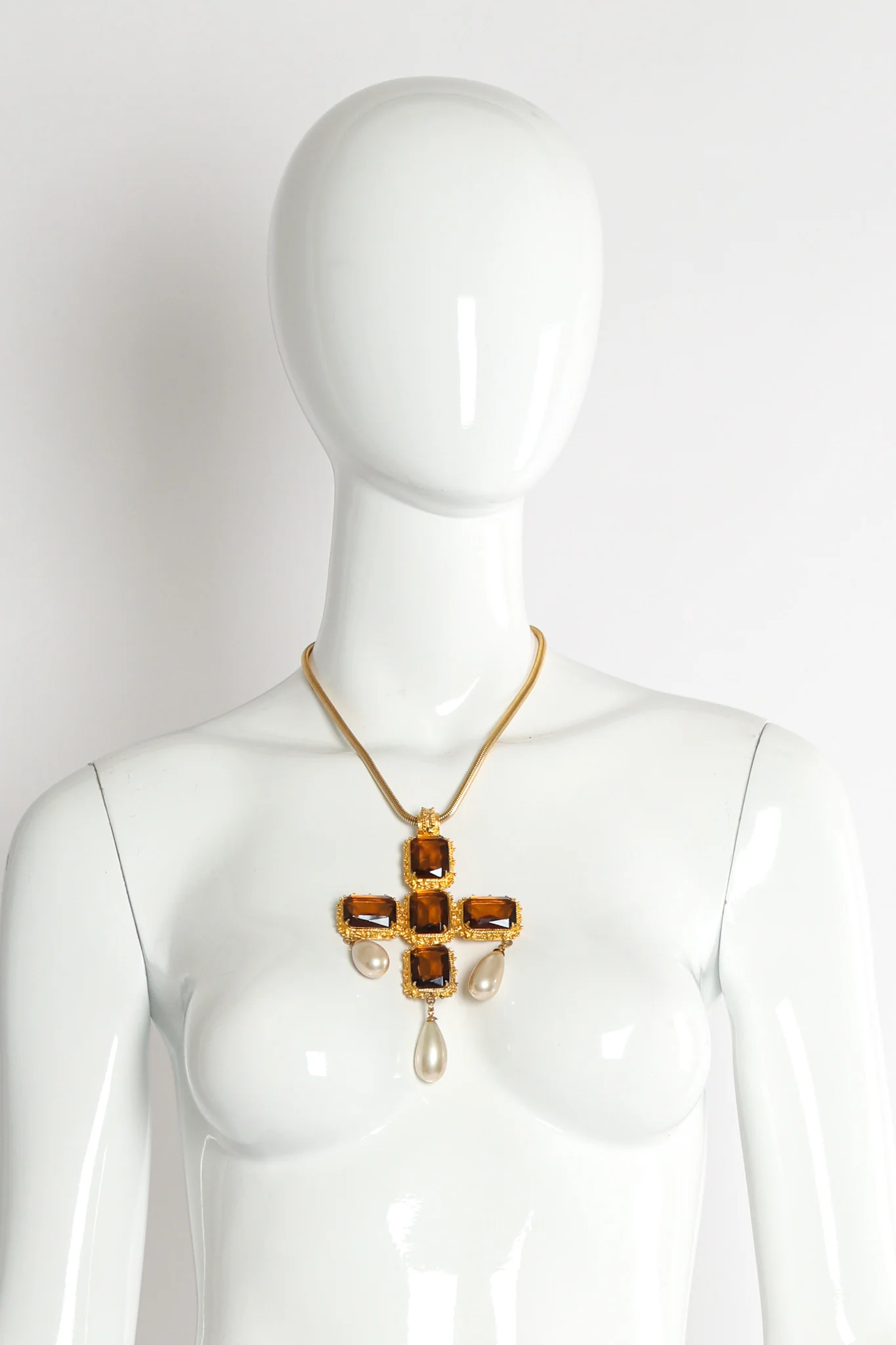 Pearl Stone Cross Pendant Necklace - Image 2