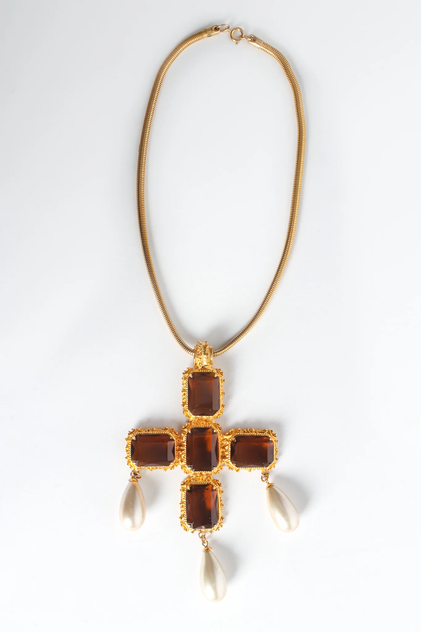 Pearl Stone Cross Pendant Necklace - Image 3