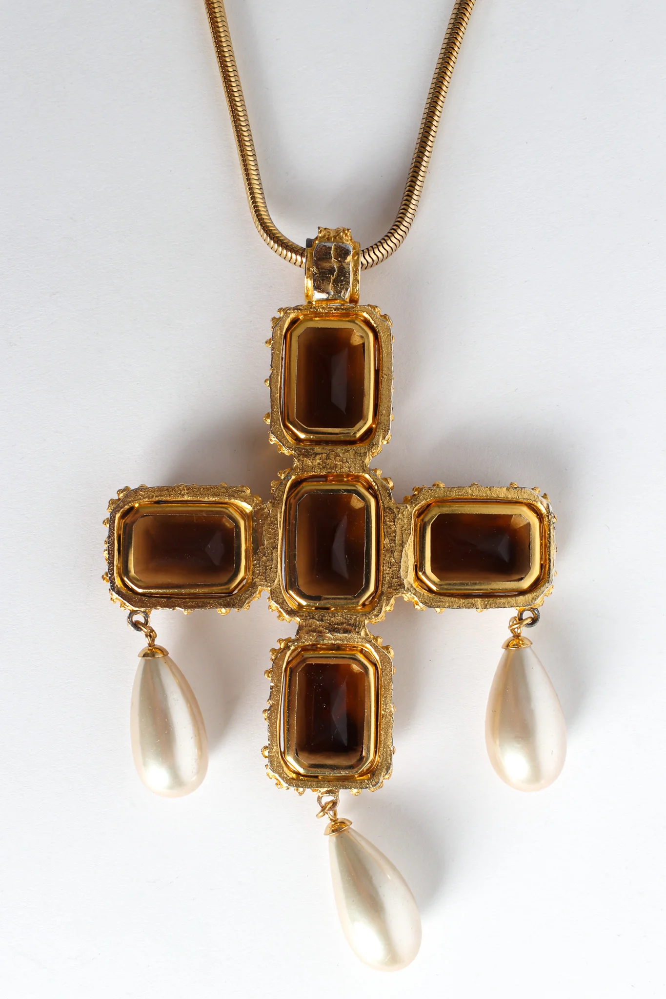 Pearl Stone Cross Pendant Necklace - Image 4