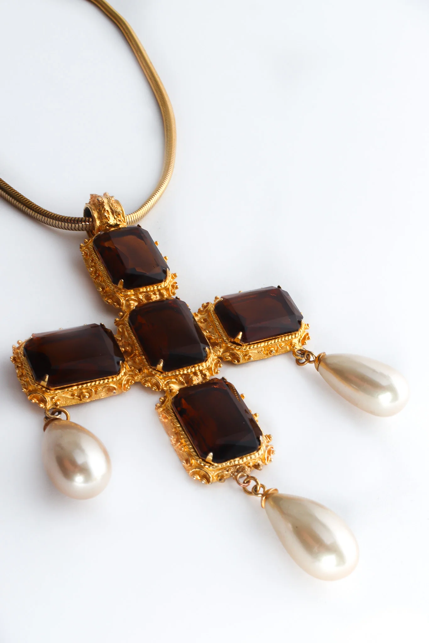 Pearl Stone Cross Pendant Necklace - Image 6