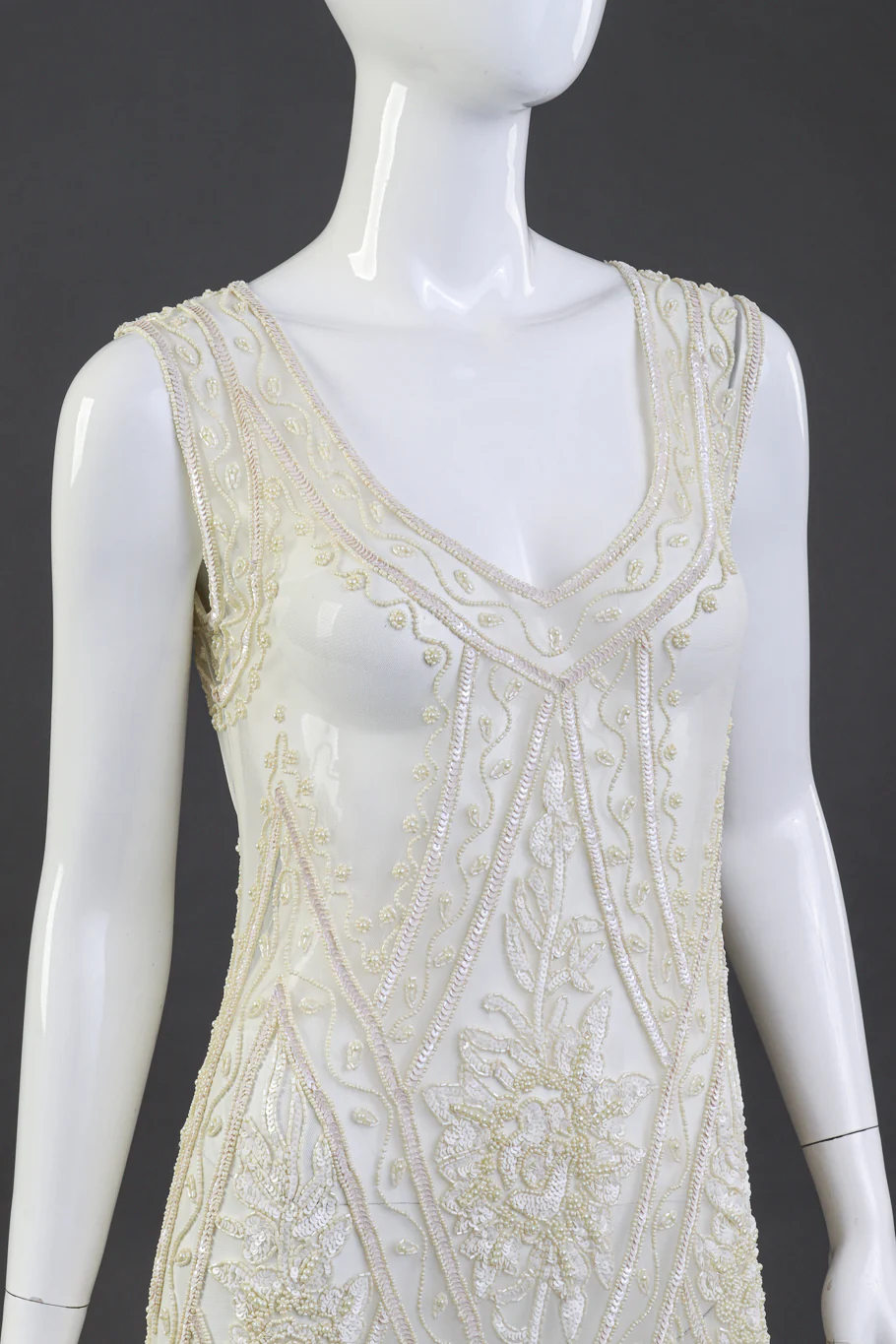 Pearl White Beaded Fringe Flapper Dress - Image 5