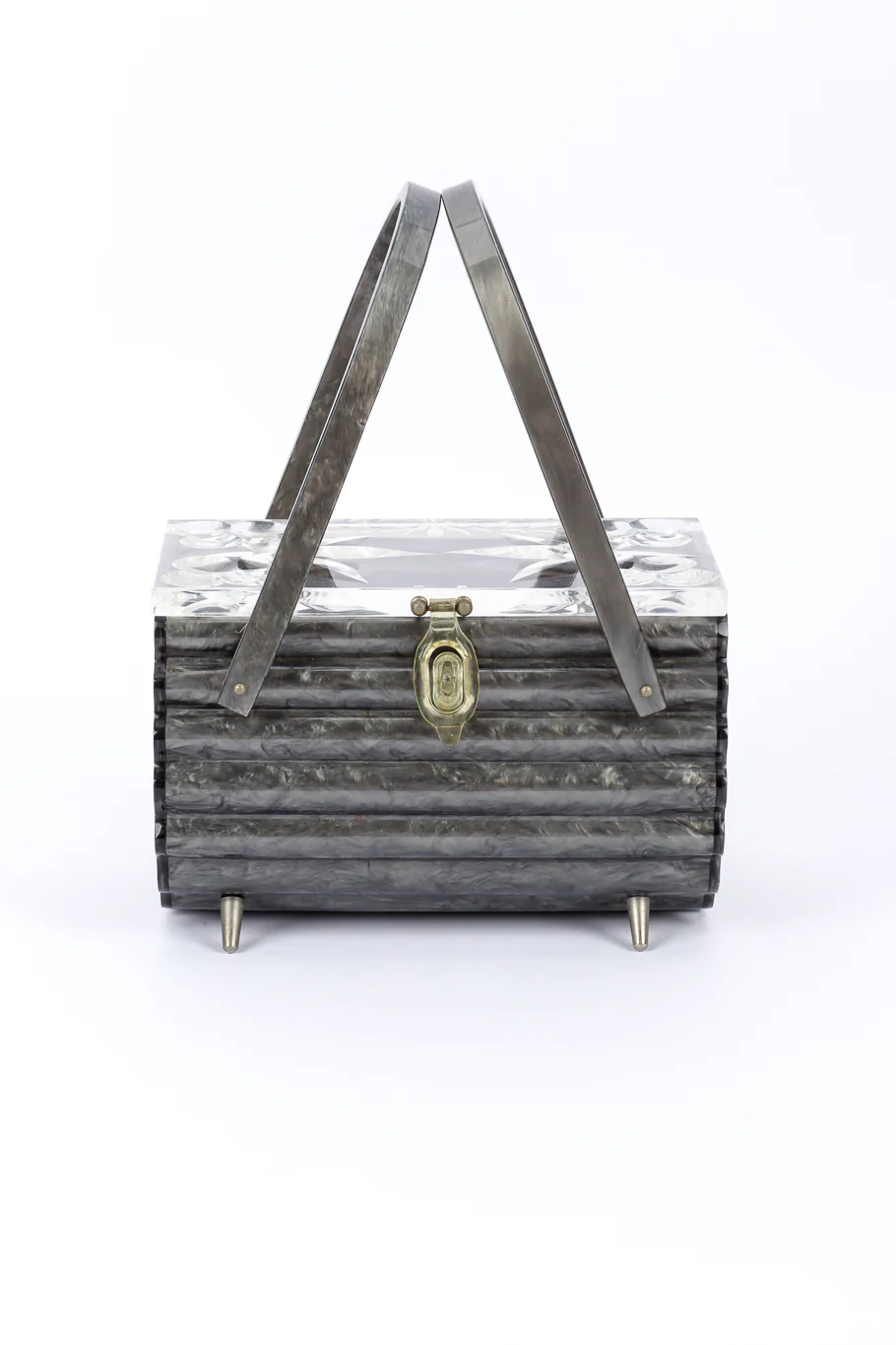 Pearlescent Ribbed Lucite Box Bag