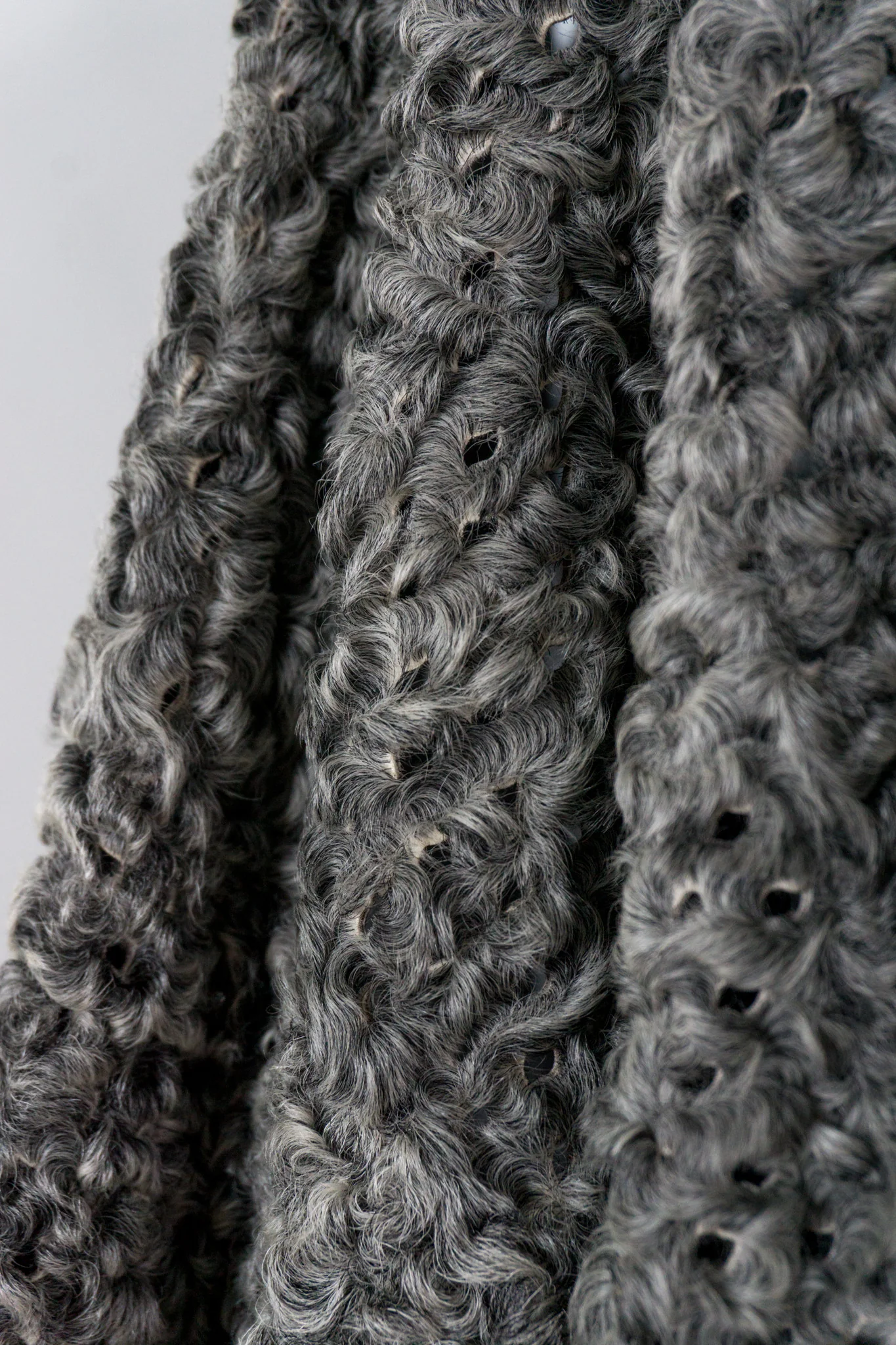 Perforated Lamb Fur Cocoon Coat - Image 7
