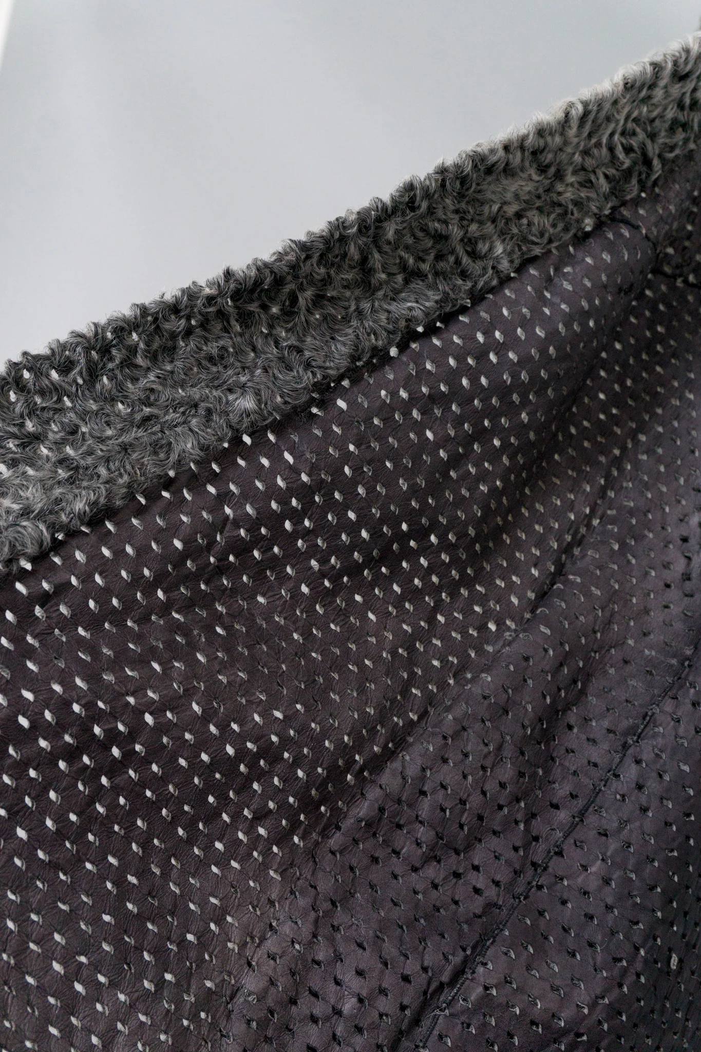 Perforated Lamb Fur Cocoon Coat - Image 9