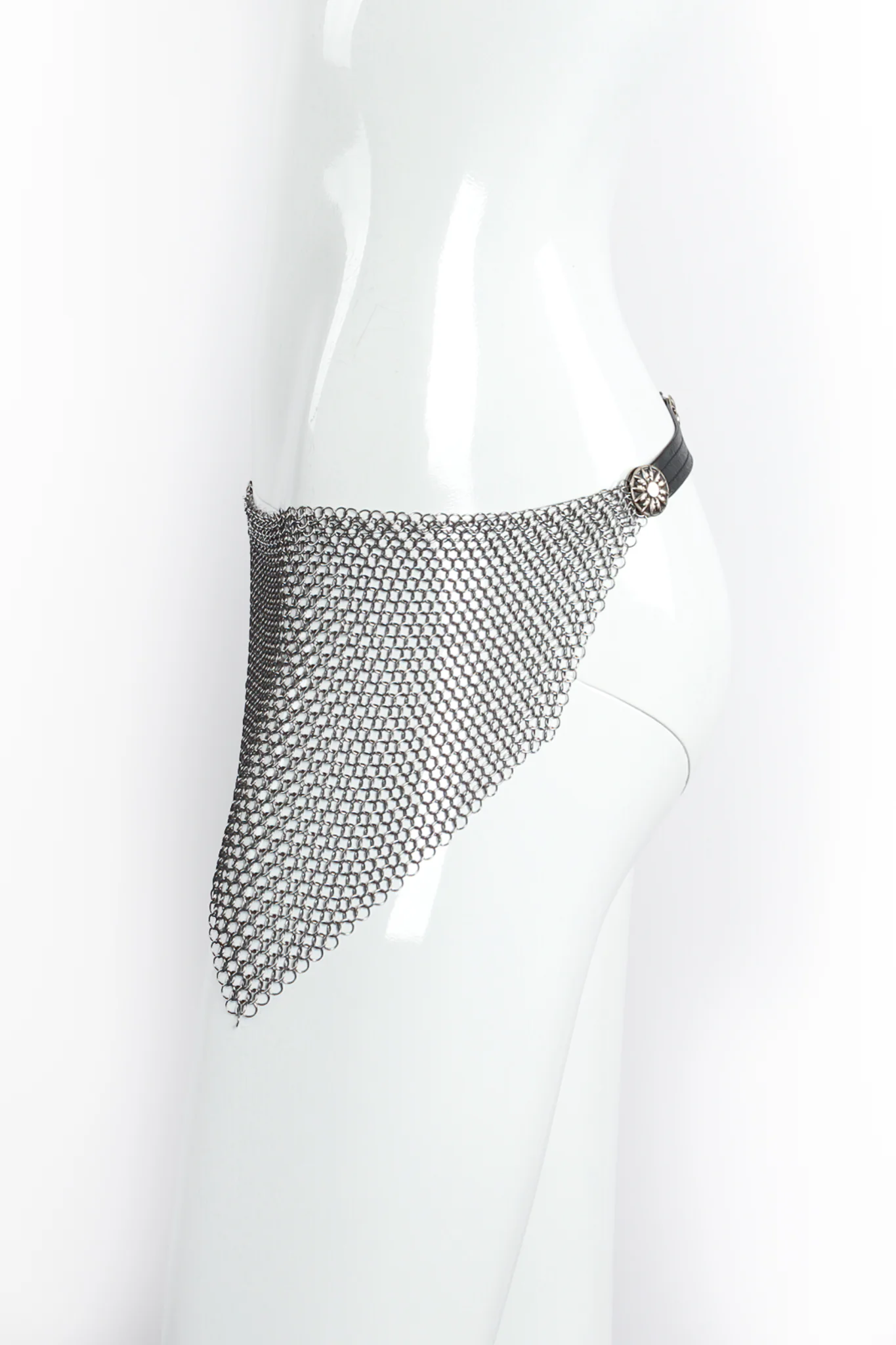 Pewter Ring Mesh Leather Hip Flap Belt - Image 4
