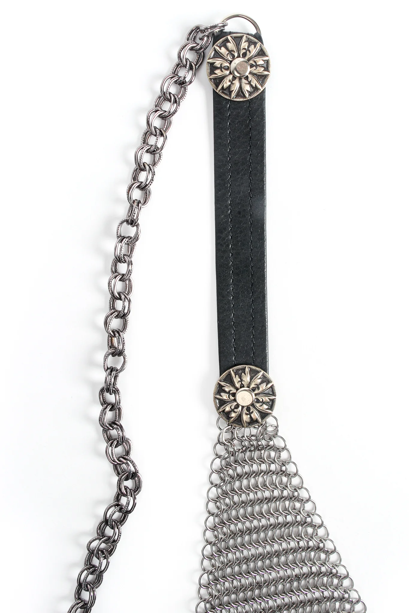Pewter Ring Mesh Leather Hip Flap Belt - Image 9