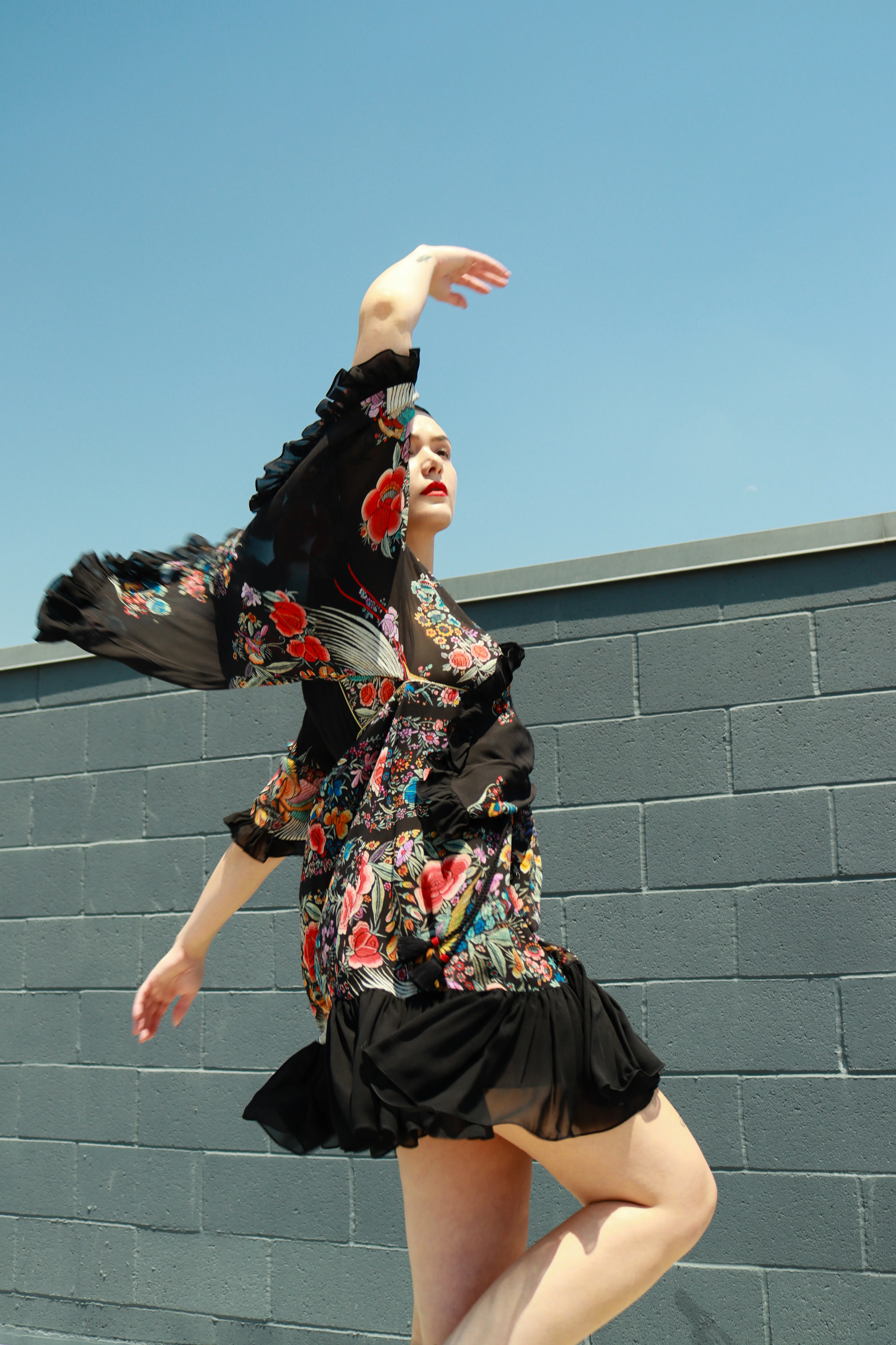 Piano Shawl Print Ruffle Dress - Image 2
