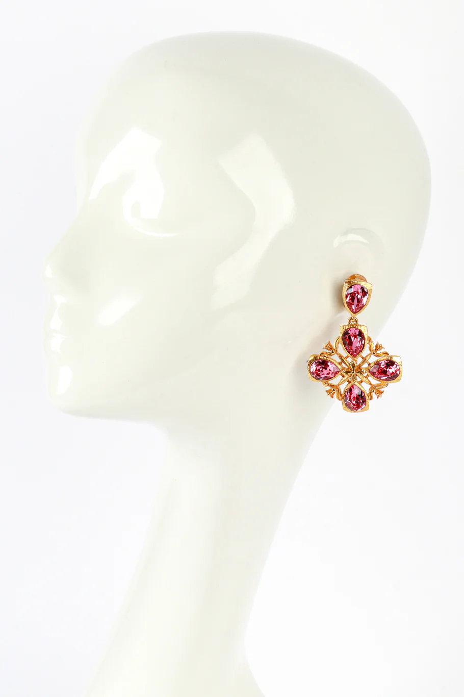 Pink Crystal Cross Drop Earrings - Image 2