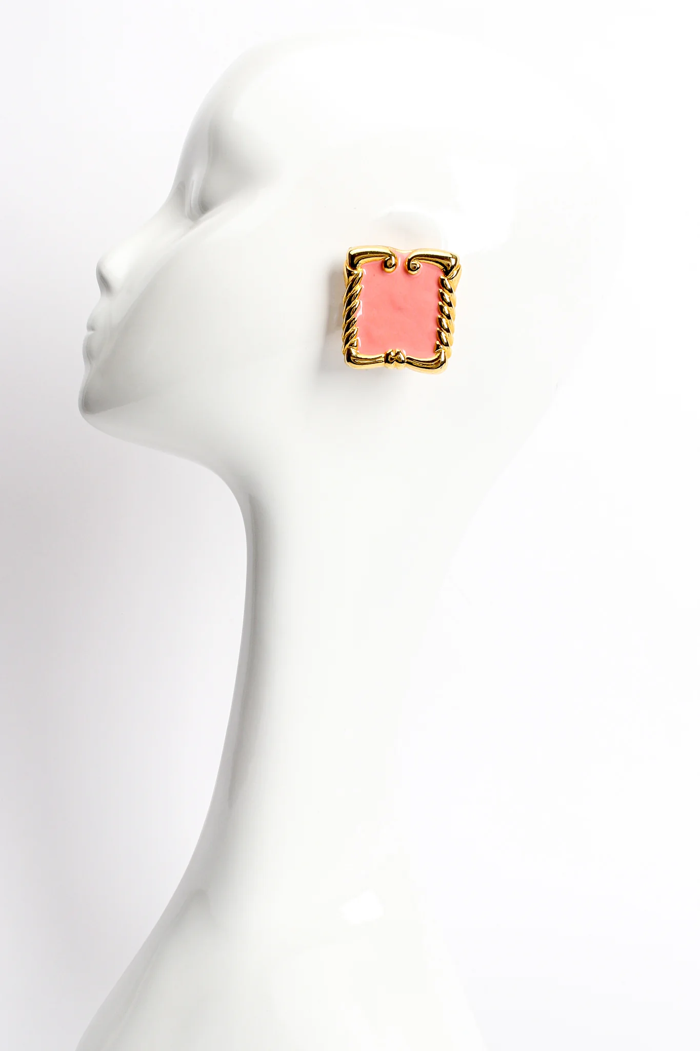 Pink Enamel Baroque Frame Earrings - Image 2
