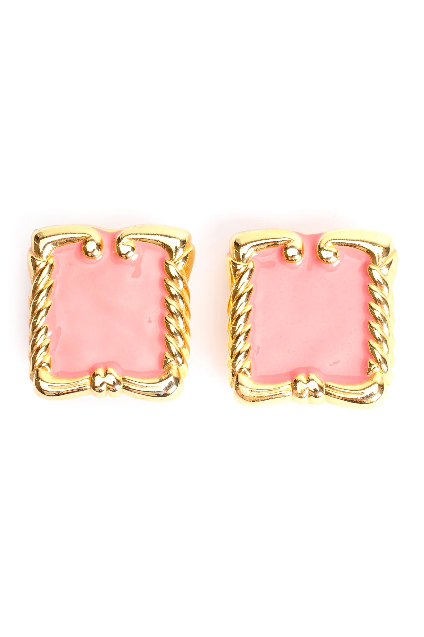Pink Enamel Baroque Frame Earrings - Image 3