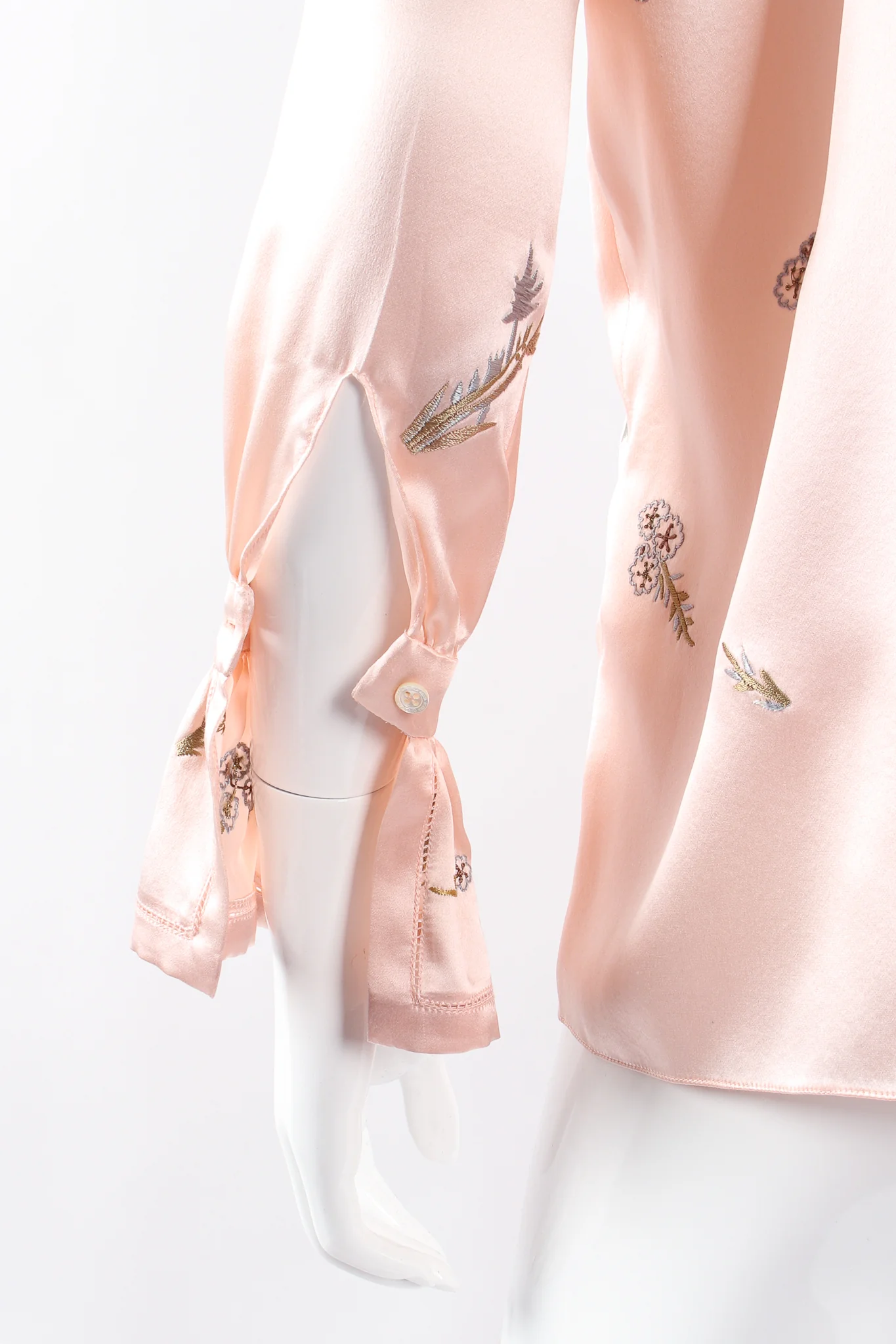 Pink Floral Embroidered Silk Shirt - Image 12
