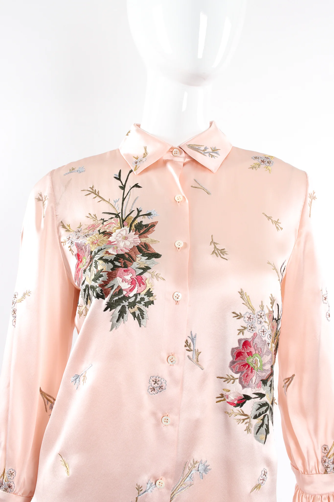 Pink Floral Embroidered Silk Shirt - Image 3