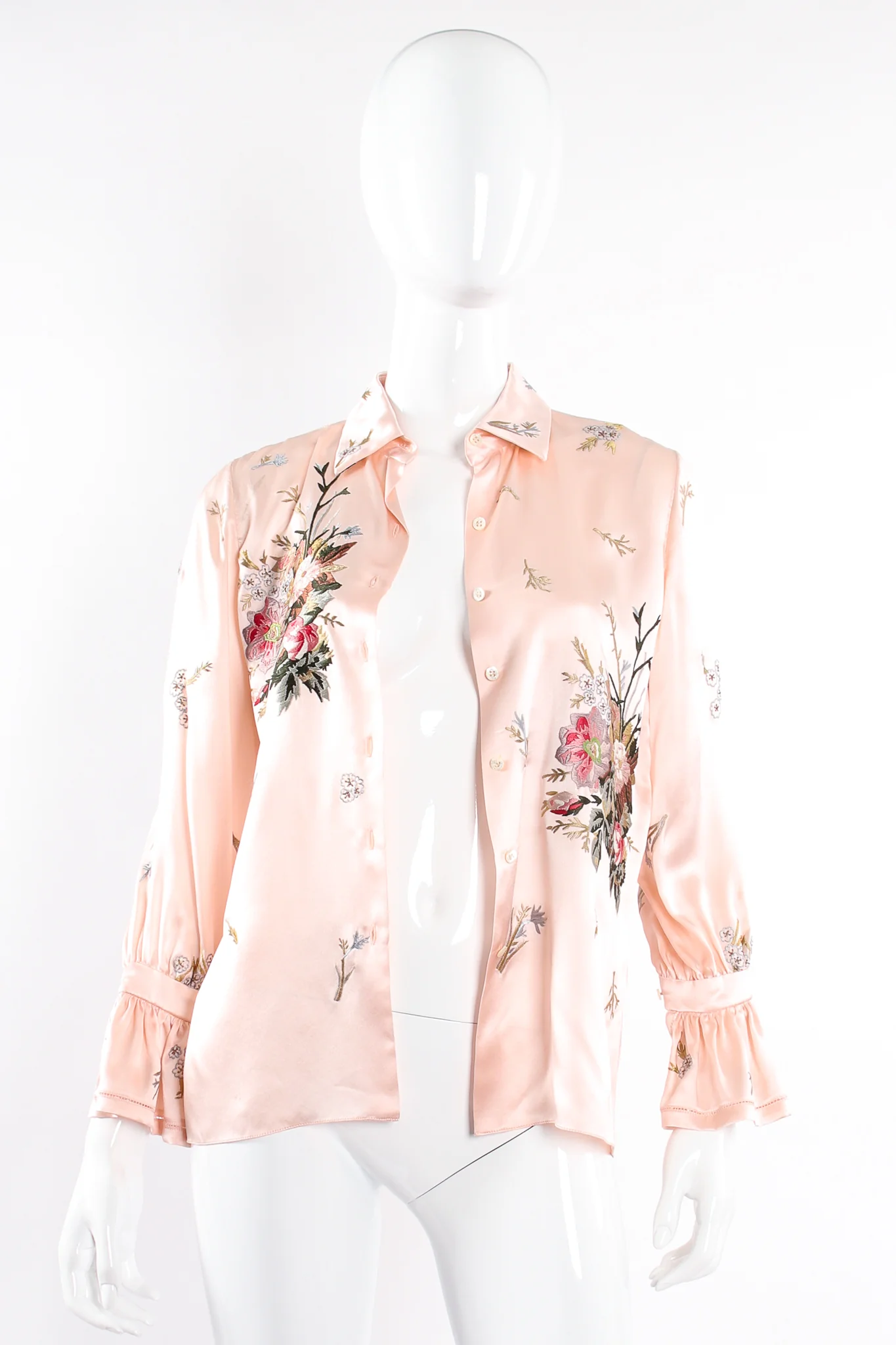 Pink Floral Embroidered Silk Shirt - Image 5