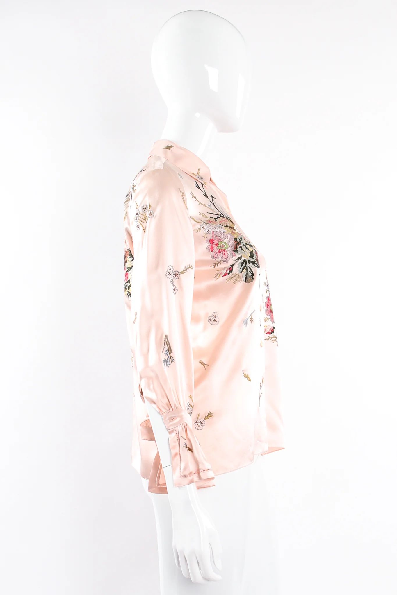 Pink Floral Embroidered Silk Shirt - Image 6