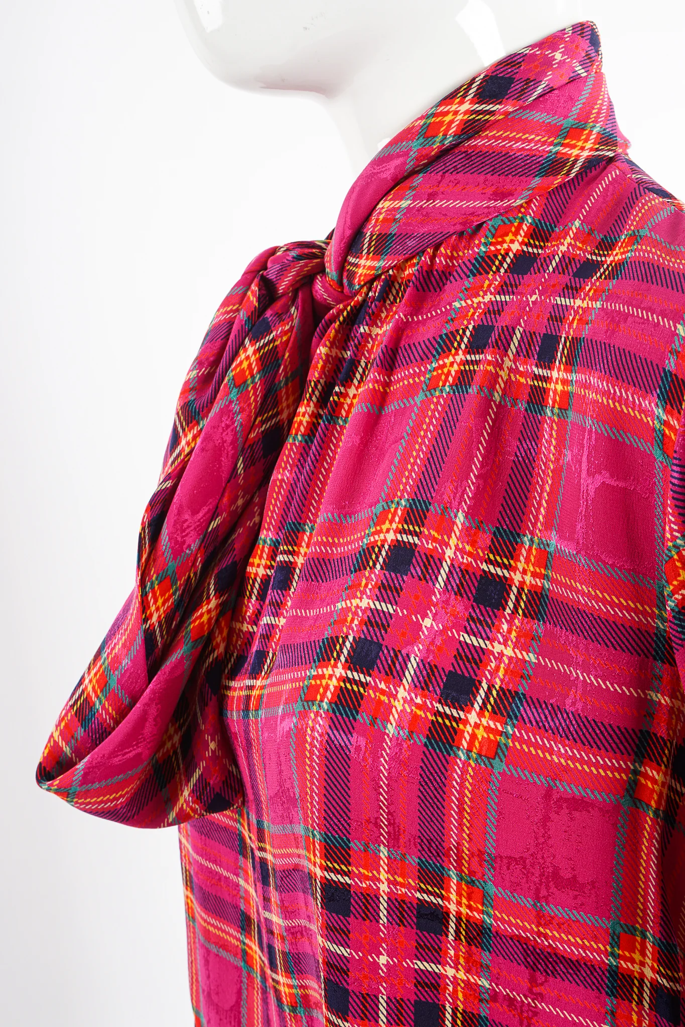 Hot Plaid Silk Bow Blouse - Image 8