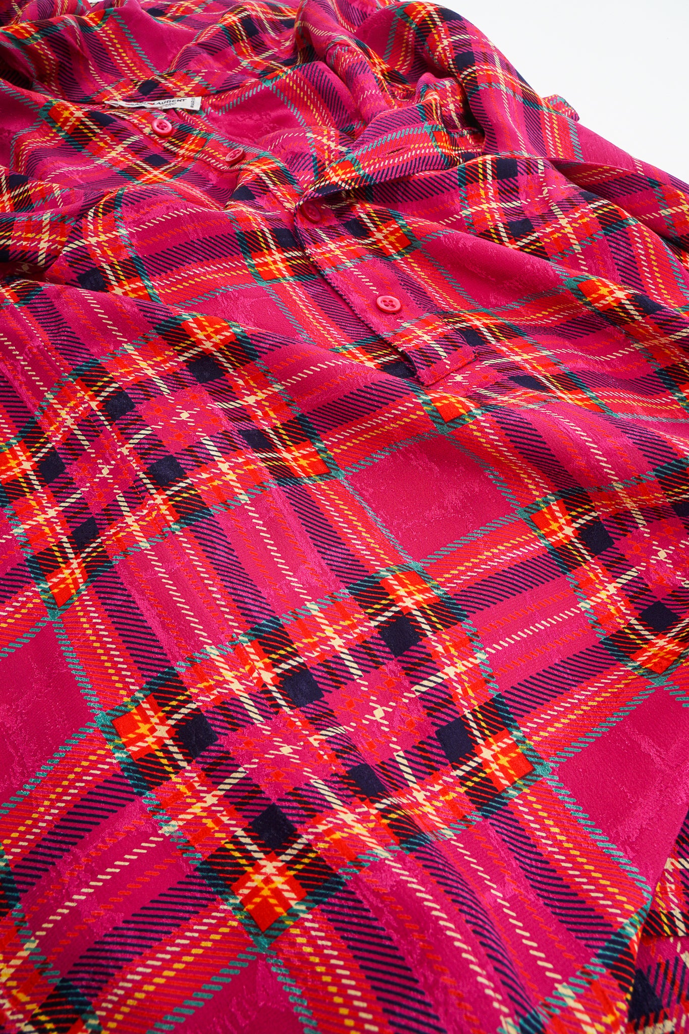 Hot Plaid Silk Bow Blouse - Image 9
