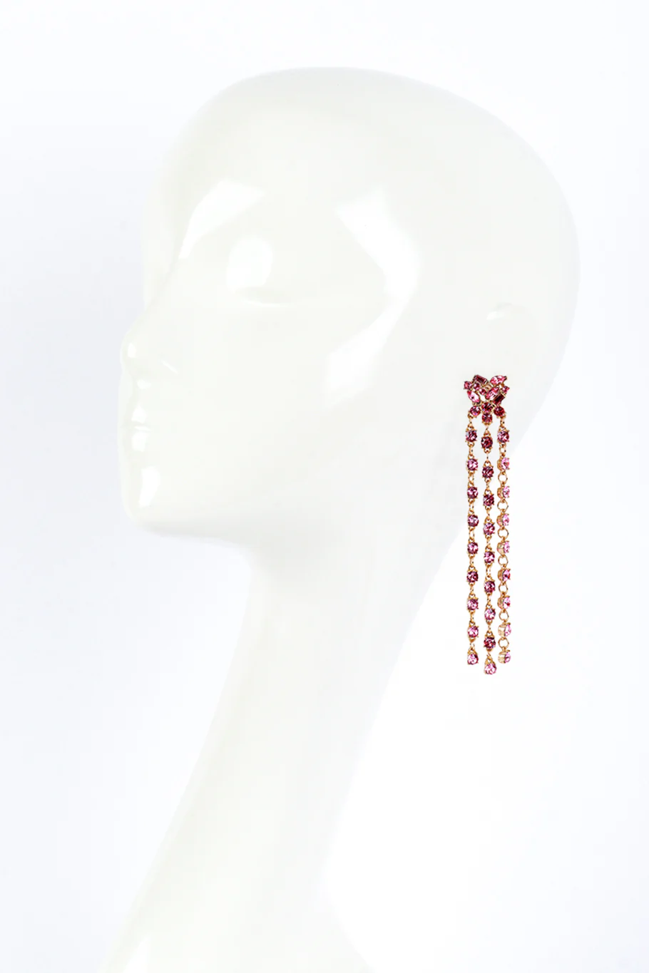 Pink Rhinestone Cluster Fringe Earrings - Image 2