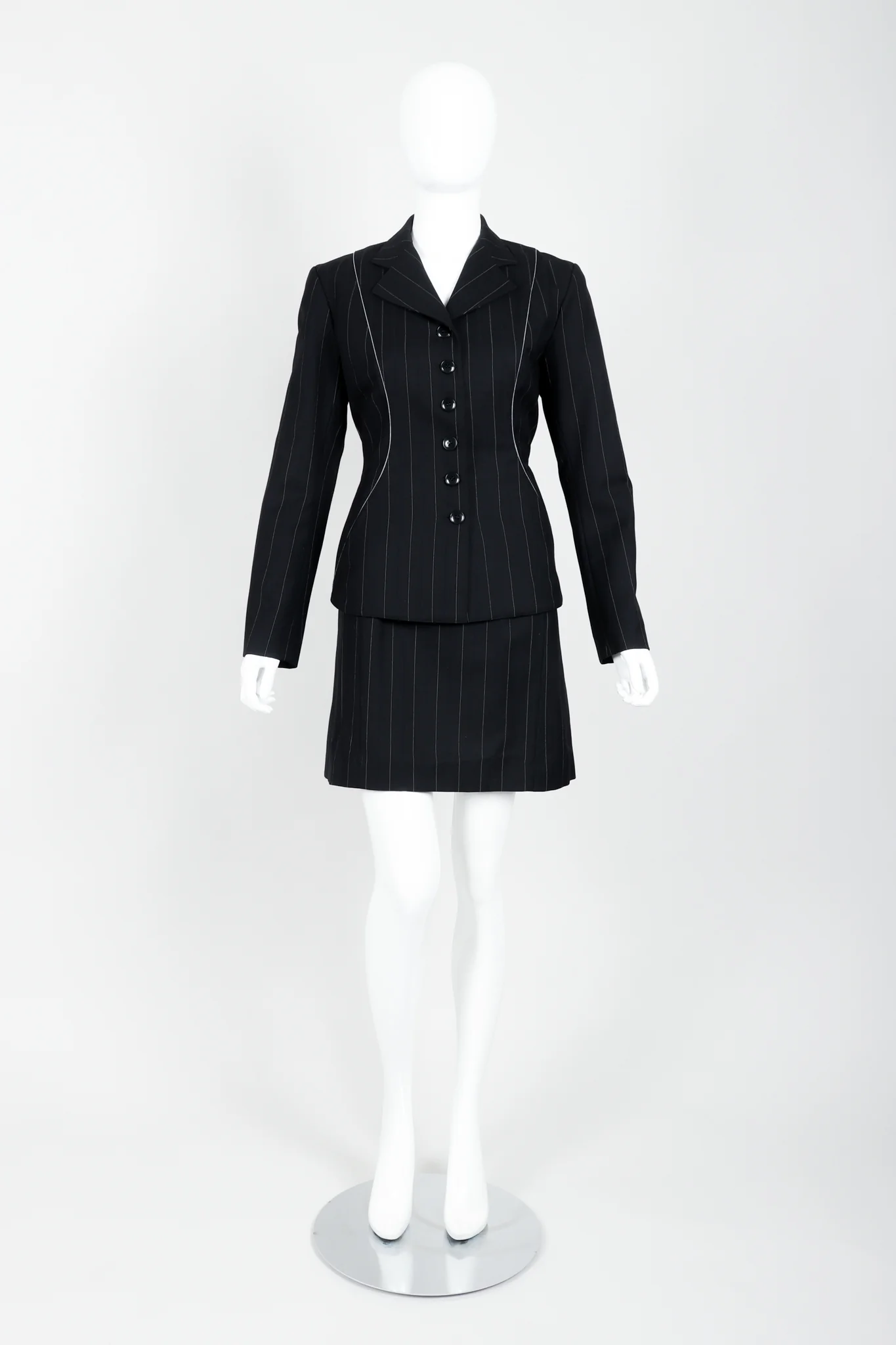 Pinstripe Contour Jacket & Pleated Skirt Set - Image 5